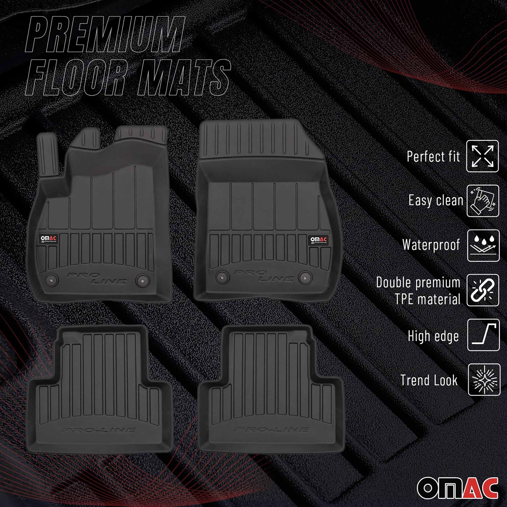 OMAC Gummi Fußmatten für Opel Zafira C Tourer 2012-2019 Premium Gummi Schwarz 4x