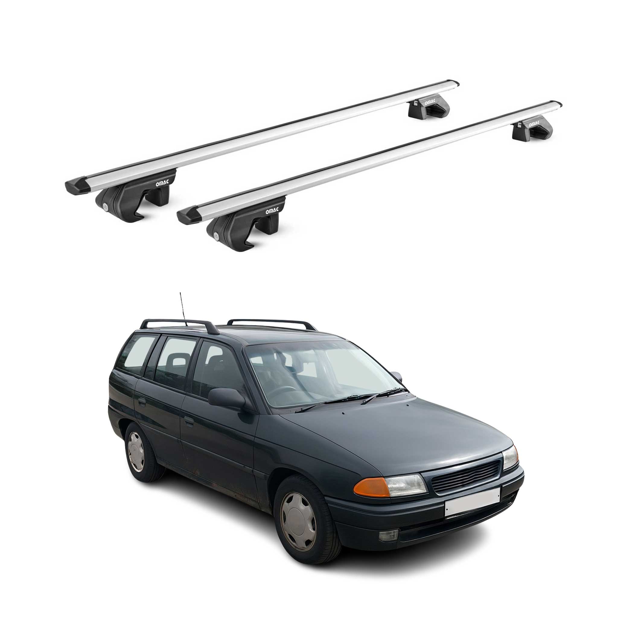 Dachträger Grundtäger für Opel Astra F G Kombi 1991-2004 90kg Alu Silber 2x ABE
