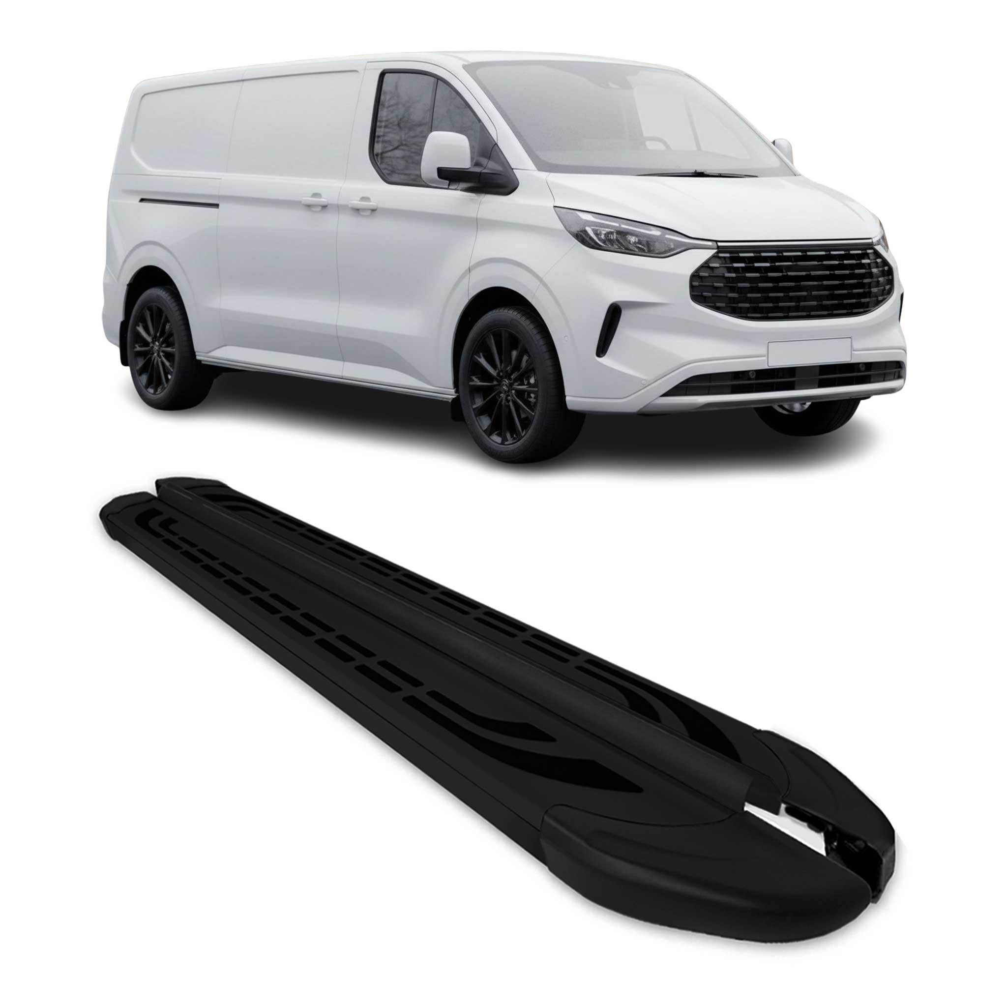 Trittbretter Seitenschweller für Ford Tourneo Custom 2023-2026 L2 Schwarz 2 tlg