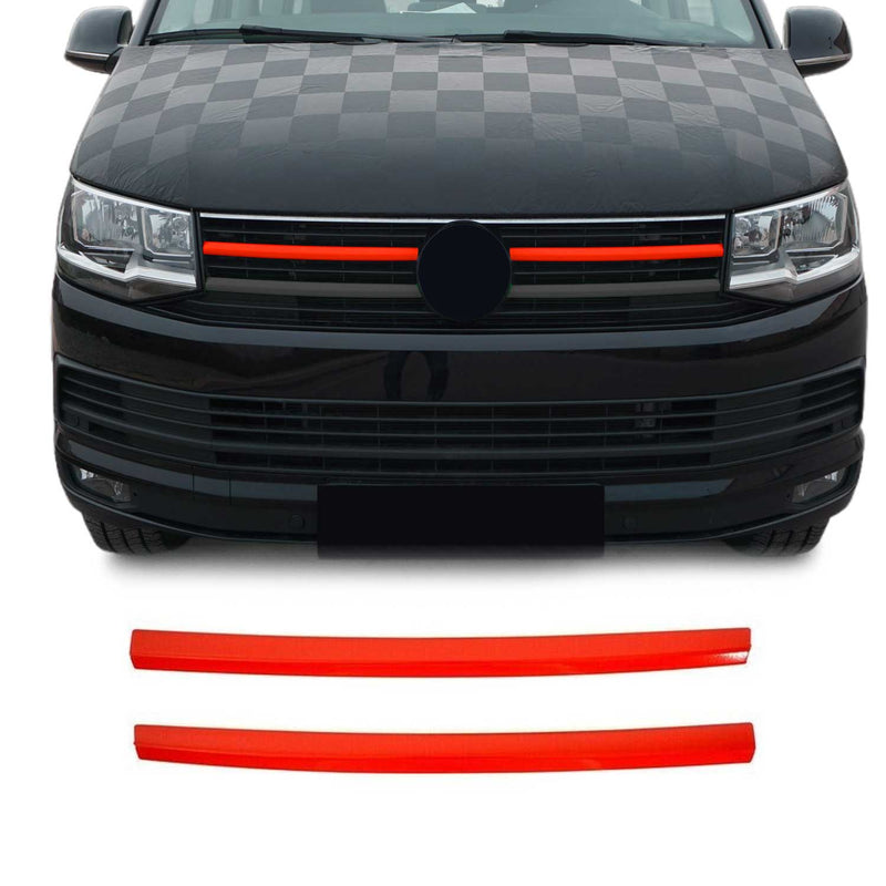Kühlergrill Grillleisten für VW T6 Transporter 2015-19 Highline Edelstahl Rot 2x