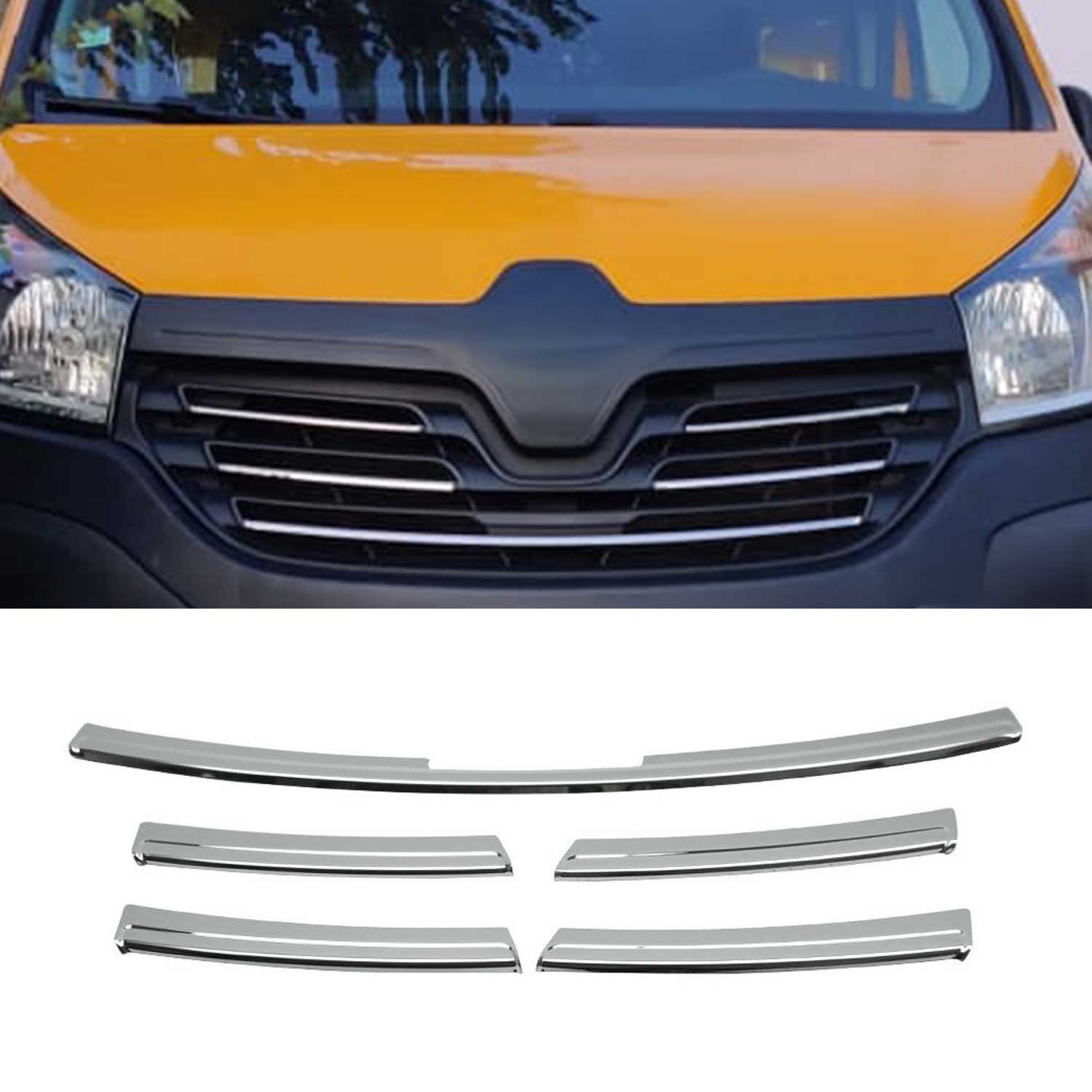 Kühlergrill Leisten Grillleisten für Renault Trafic III Edelstahl Chrom 5tlg