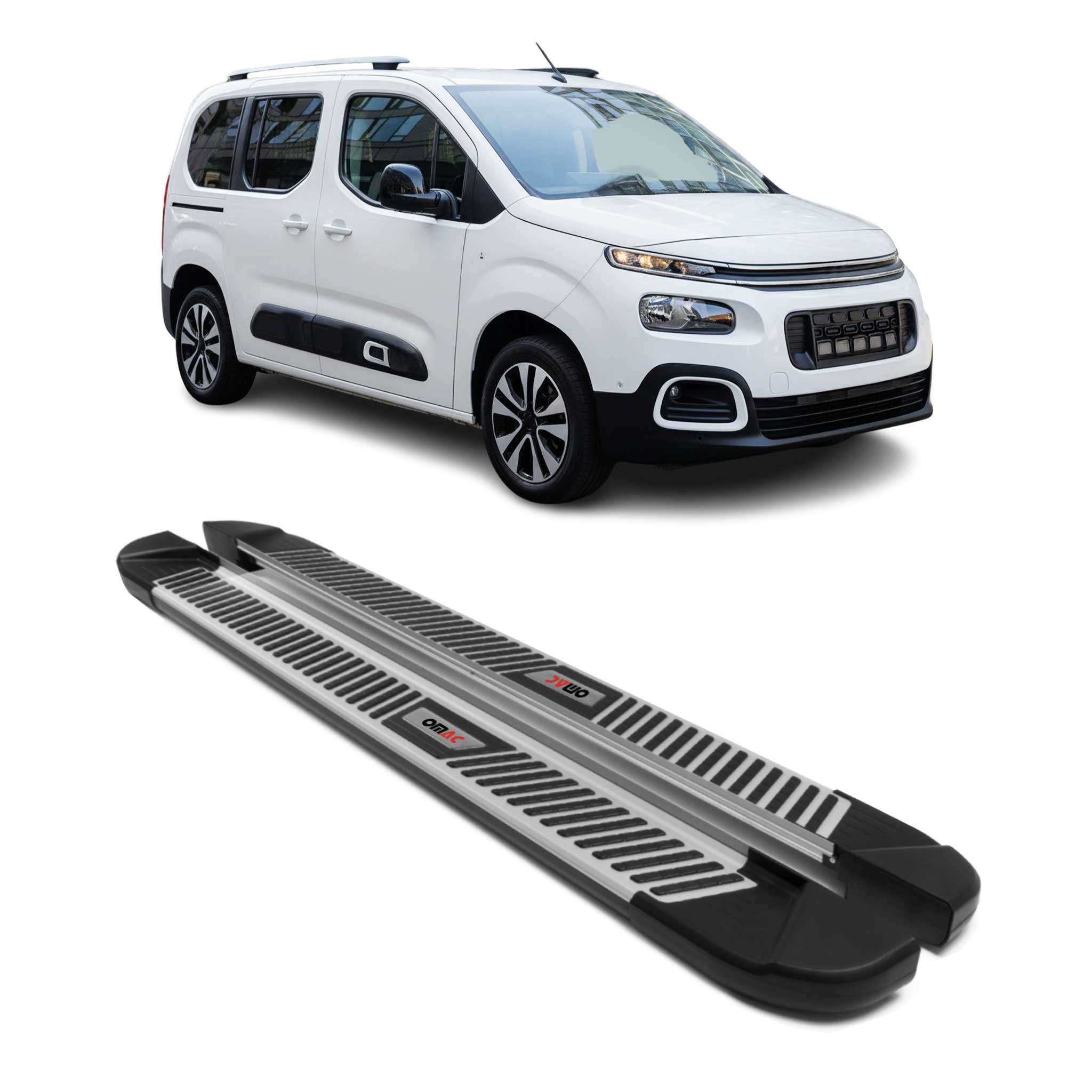 Trittbretter für Citroen Berlingo III 2018-26 Kombi L1 Kurzer Alu Schwarz-Silber