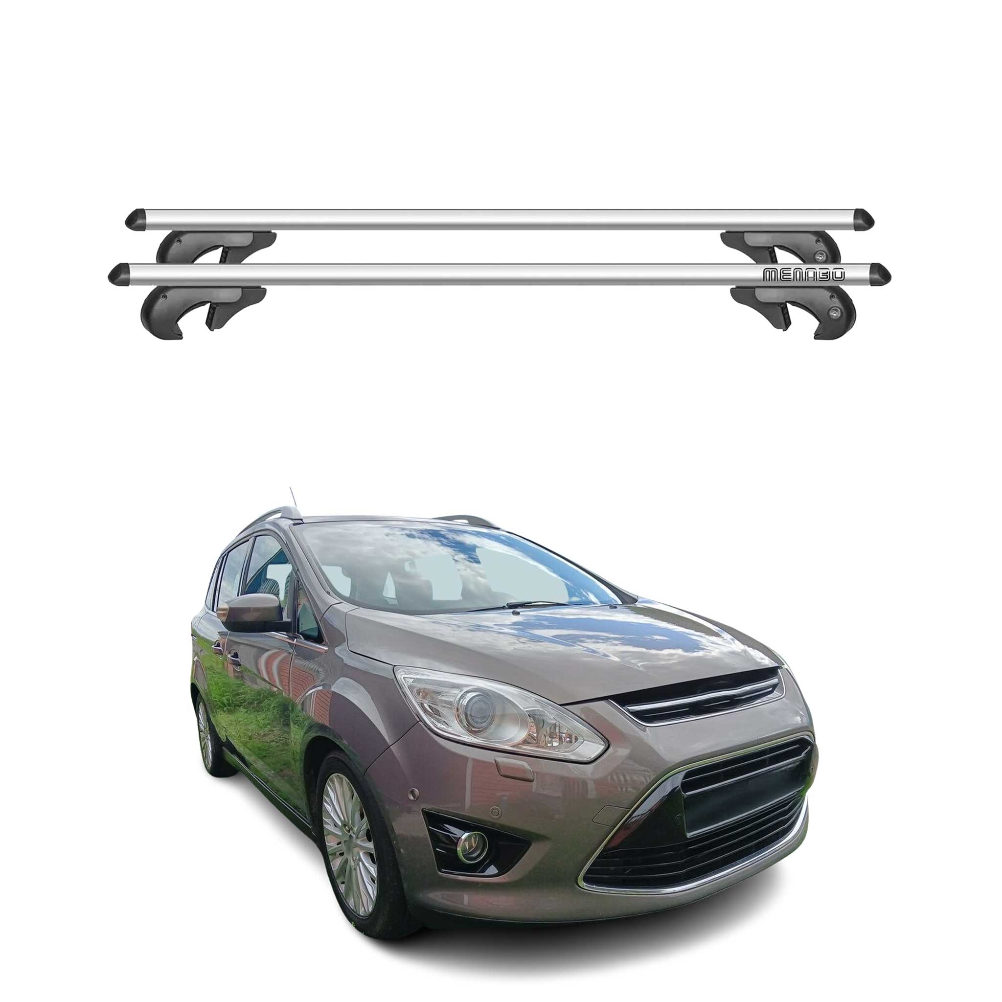 Menabo Dachträger Grundtäger für Ford C-Max 2010-2019 90kg Alu Silber 2 tlg