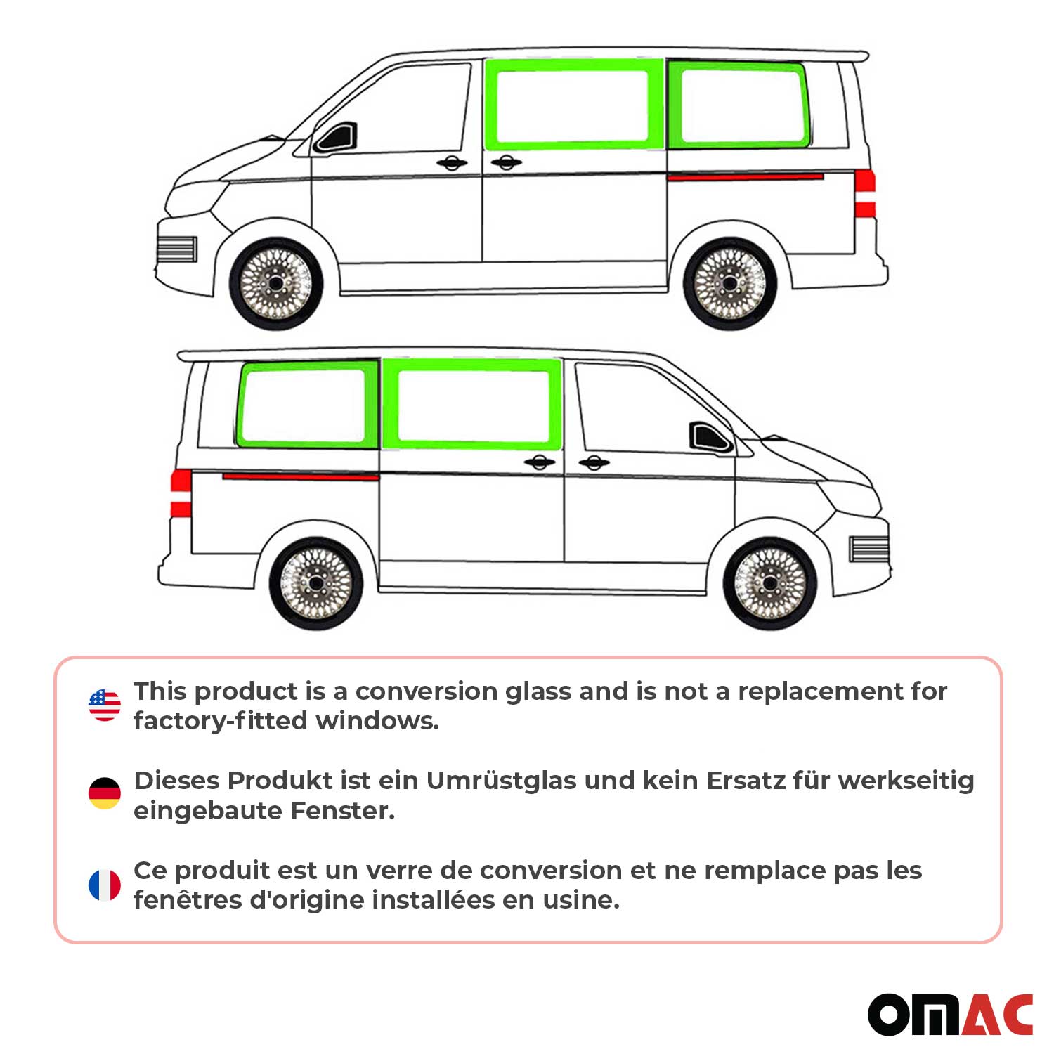 Seitenfenster Autoglas für VW Transporter T5 T6 2003-2024 L1 L2 Van 4 tlg