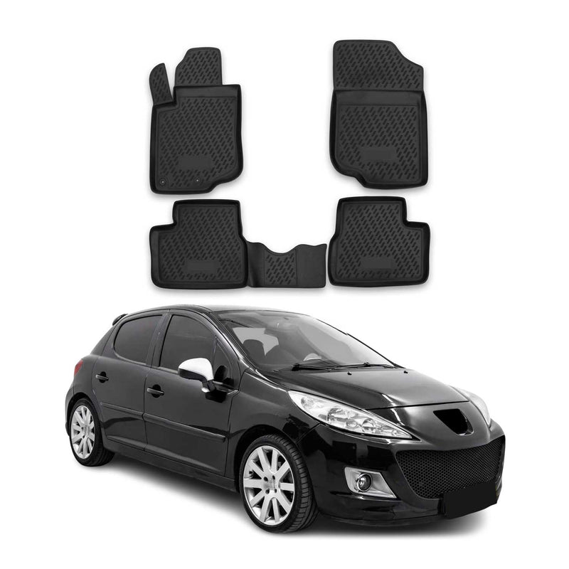 OMAC Gummimatten Fußmatten für Peugeot 207 2006-2014 TPE Automatten Schwarz 4x