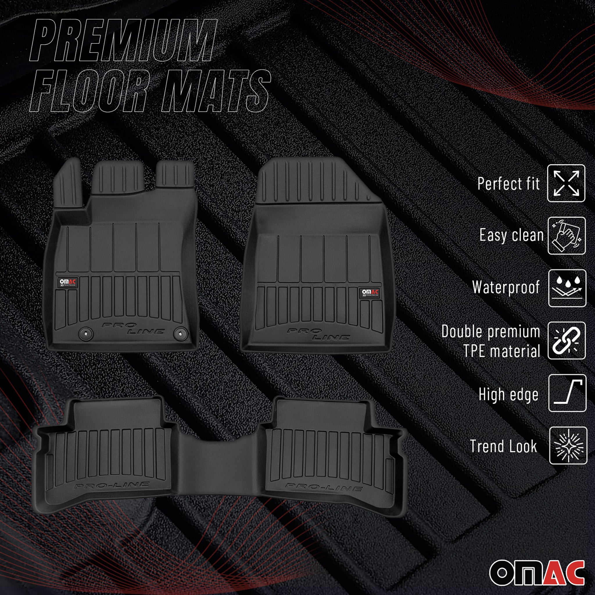 OMAC Gummi Fußmatten für Kia XCeed PHEV 2019-2026 Premium Gummi Schwarz 3tlg