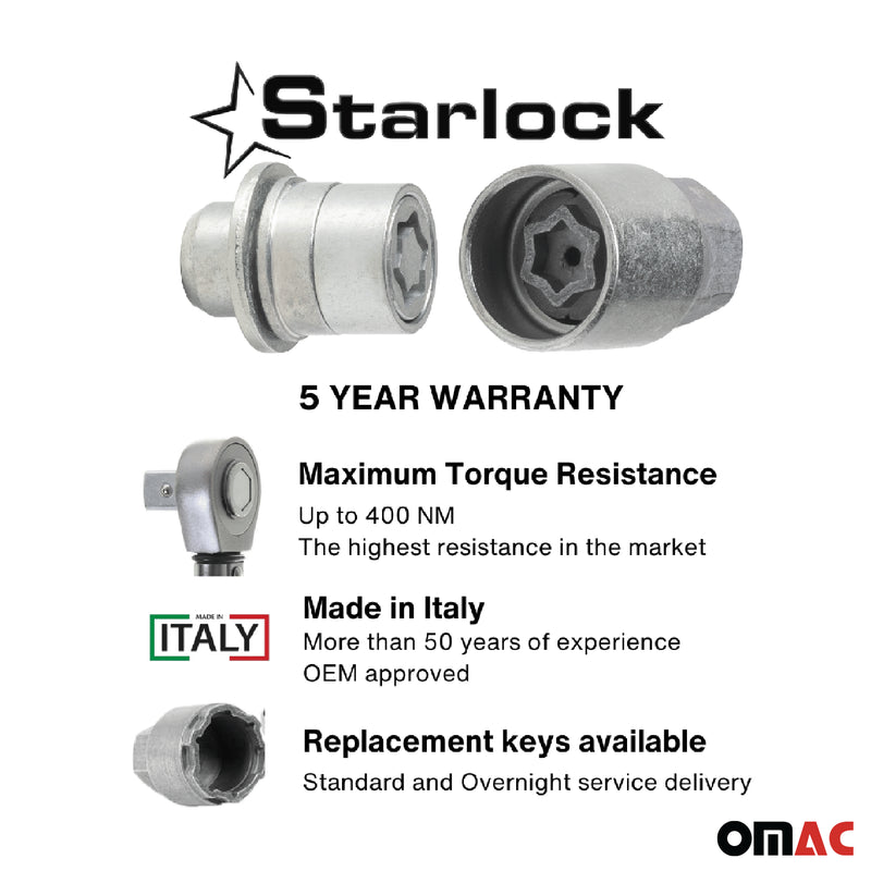 Radschloss Satz für Citroen C-Crosser 2007-2012 Felgenschloss Silber 4x M12X1.5