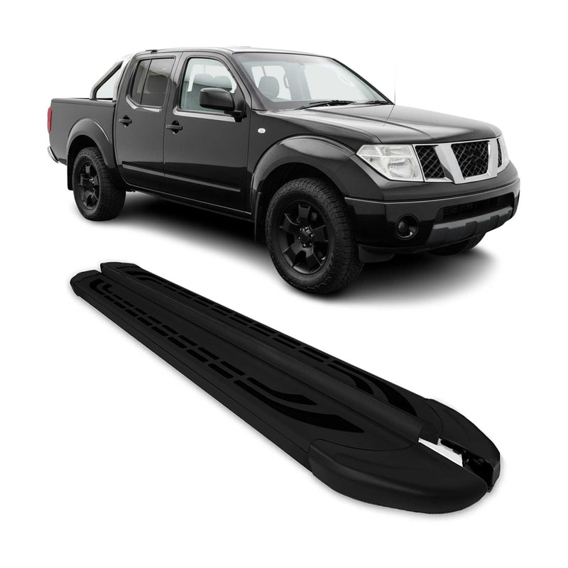 Trittbretter Seitenbretter für Nissan Navara D40 2005-15 Double Cab Alu Schwarz
