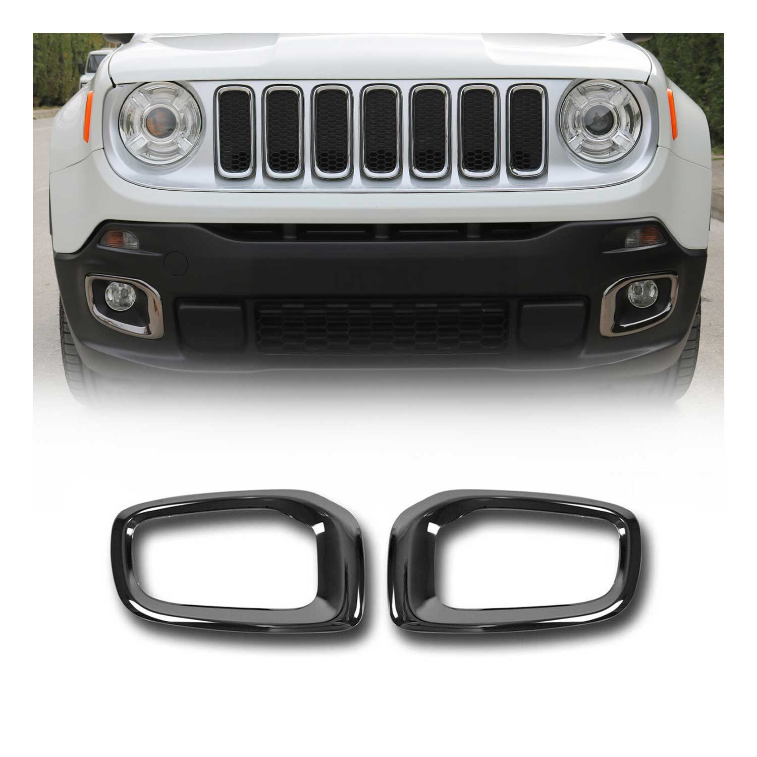 Nebelscheinwerfer Rahmen Umrandung für Jeep Renegade 2014-2019 Chrom Dunkel 2x
