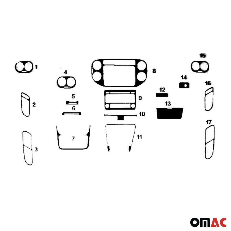 Innenraum Dekor Cockpit für VW Tiguan 2011-2016 Aluminium Optik 17tlg