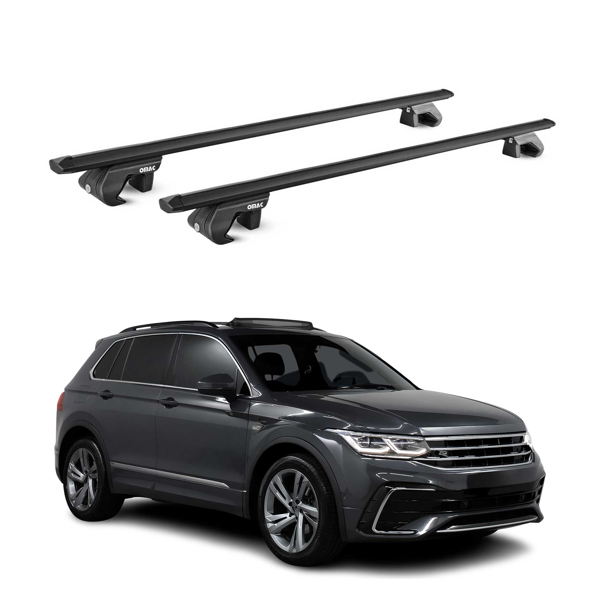 Dachträger Grundtäger für VW Tiguan II 2016-2023 90kg Alu Schwarz 2 tlg ABE