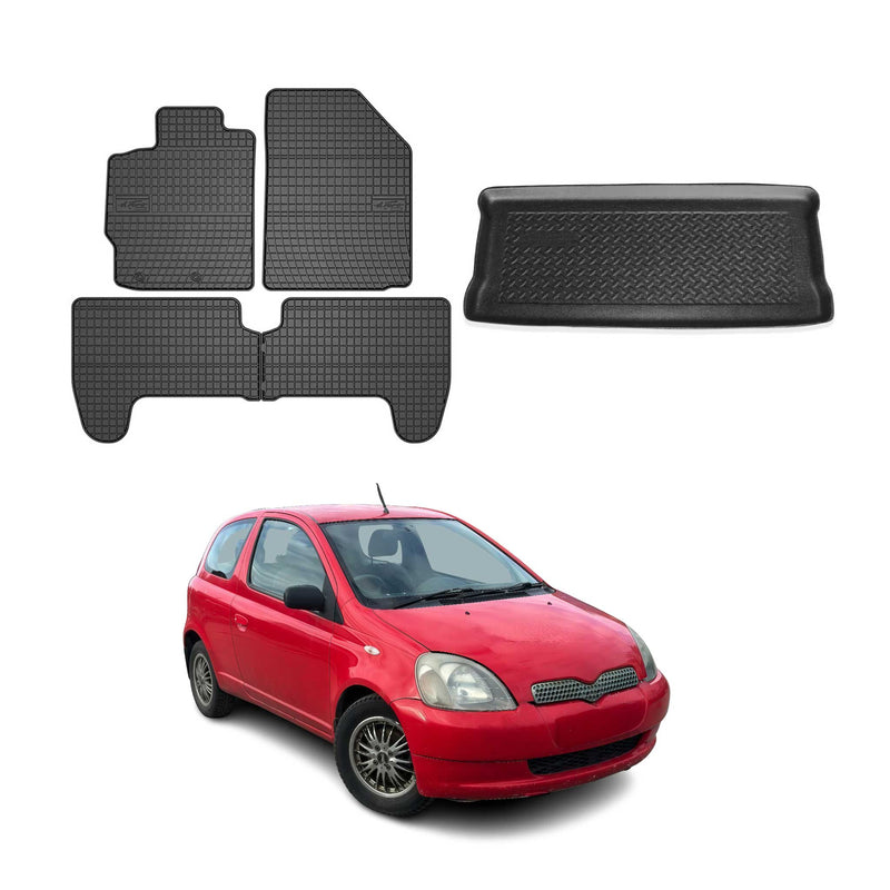 Fußmatten & Kofferraumwanne Set für Toyota Yaris Schrägheck 2000-2005 Gummi 5x