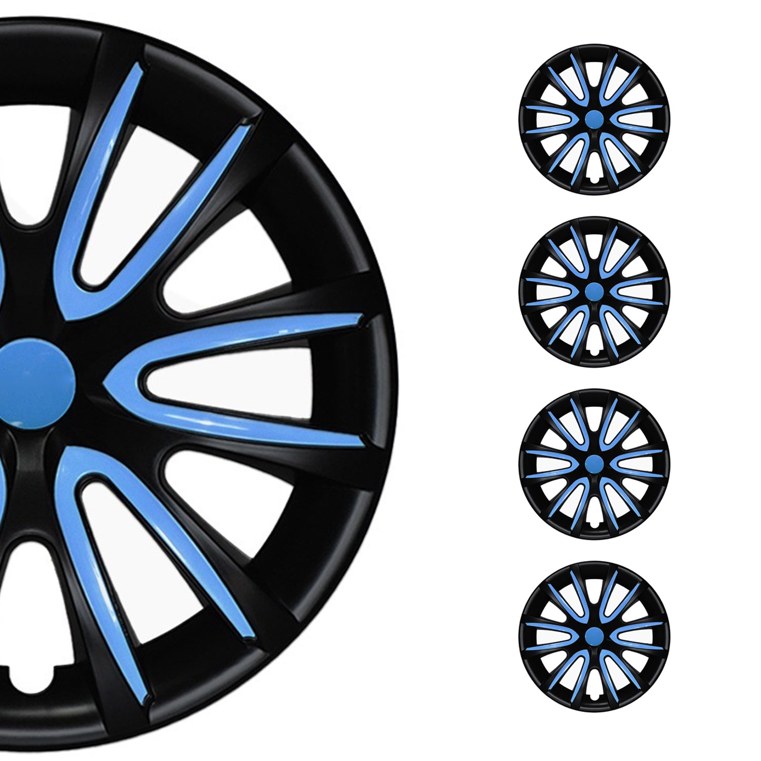 4x Radblenden Radkappen Radzierblenden 14" Zoll Stahlfelgen Schwarz Blau