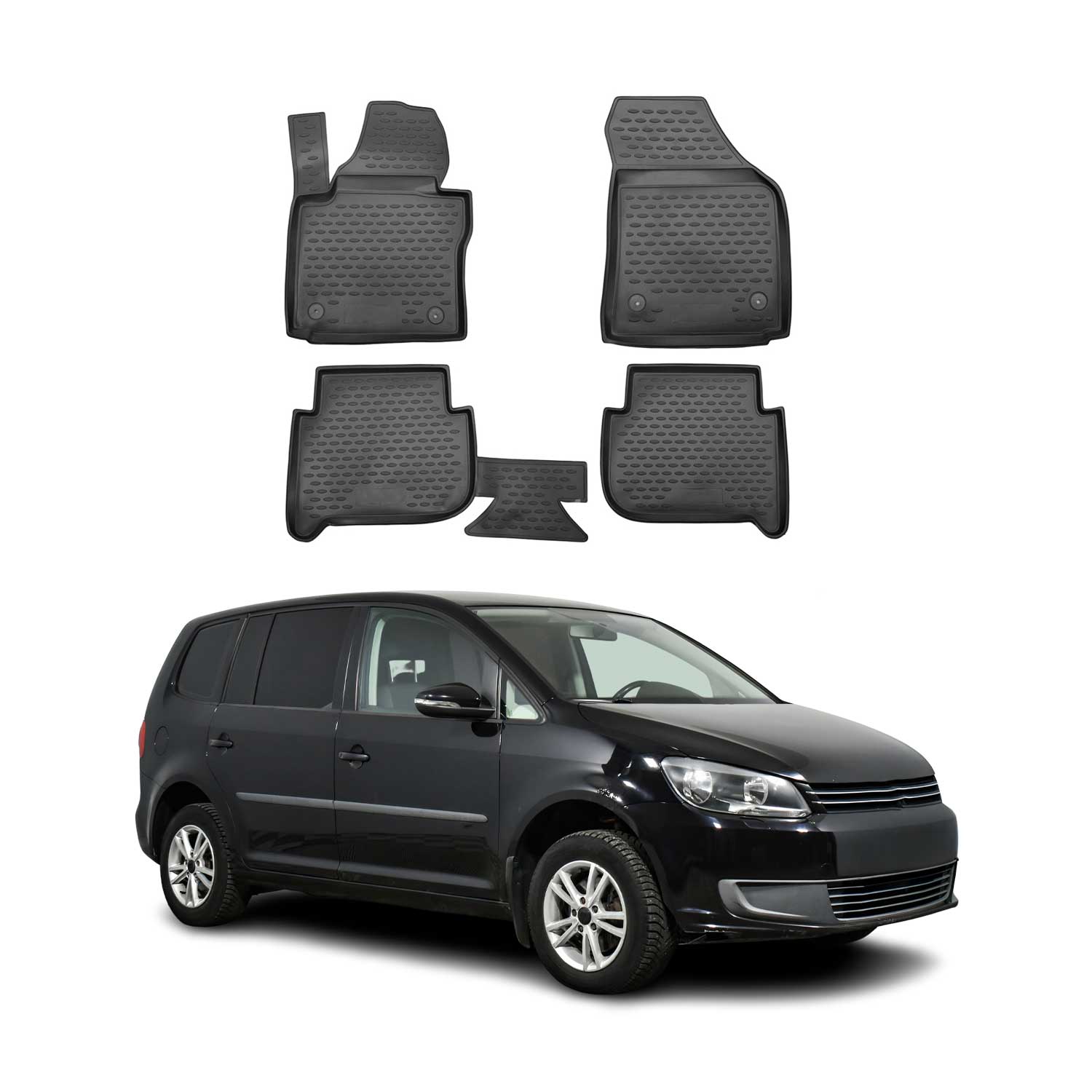 OMAC Gummimatten Fußmatten für VW Touran 2003-2015 5Sitze TPE Automatten Schwarz