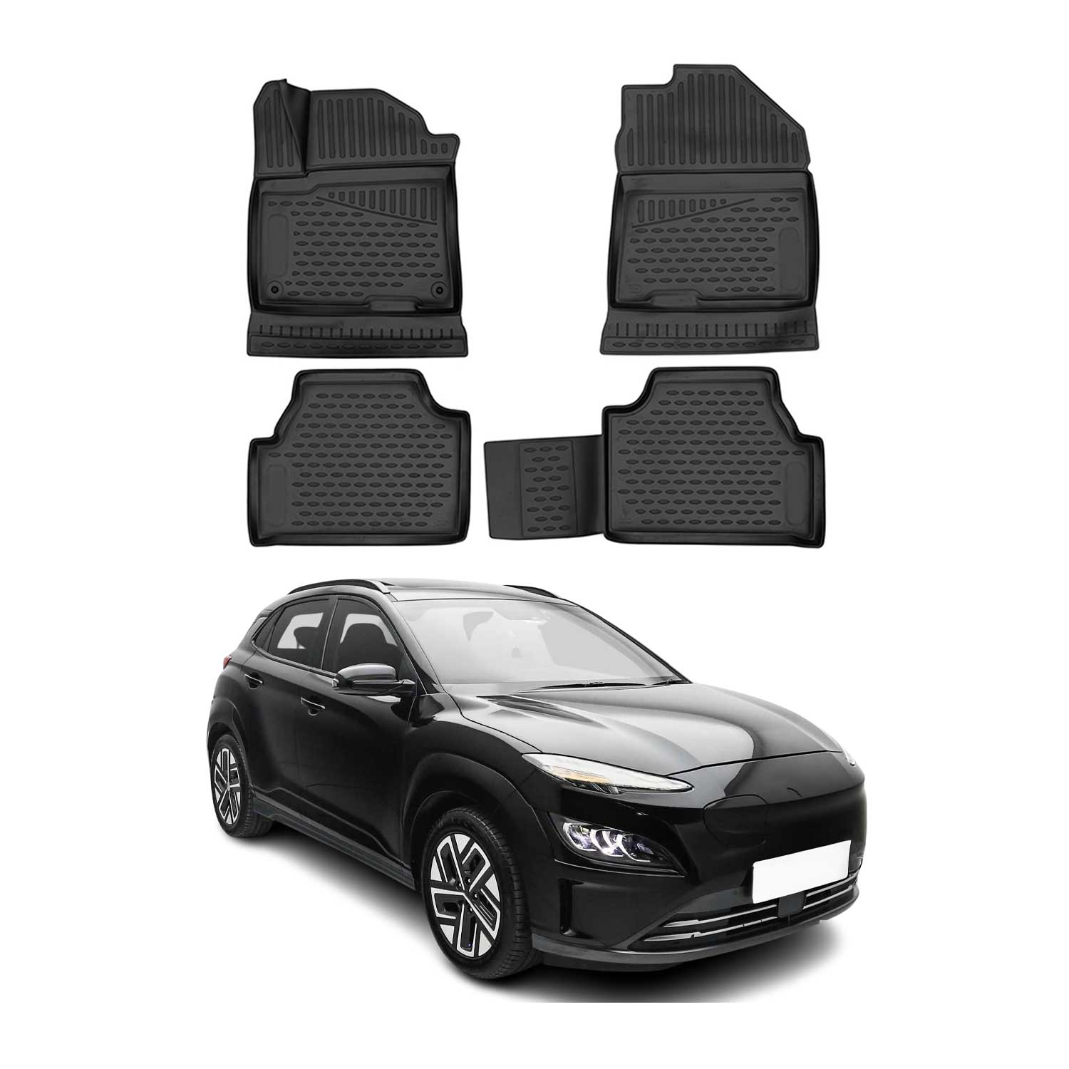 OMAC Gummimatten Fußmatten für Hyundai Kona EV 2017-2023 Automatten Schwarz 4x