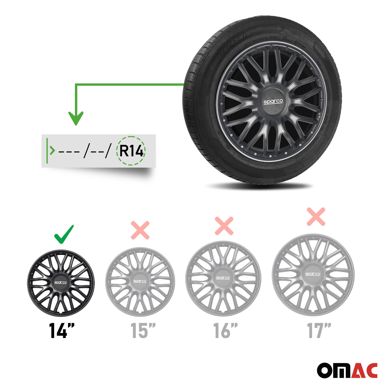 Radkappen Radzierblenden Sparco Roma 14" Zoll Auto Abdeckung Set Grau Schwarz 4x