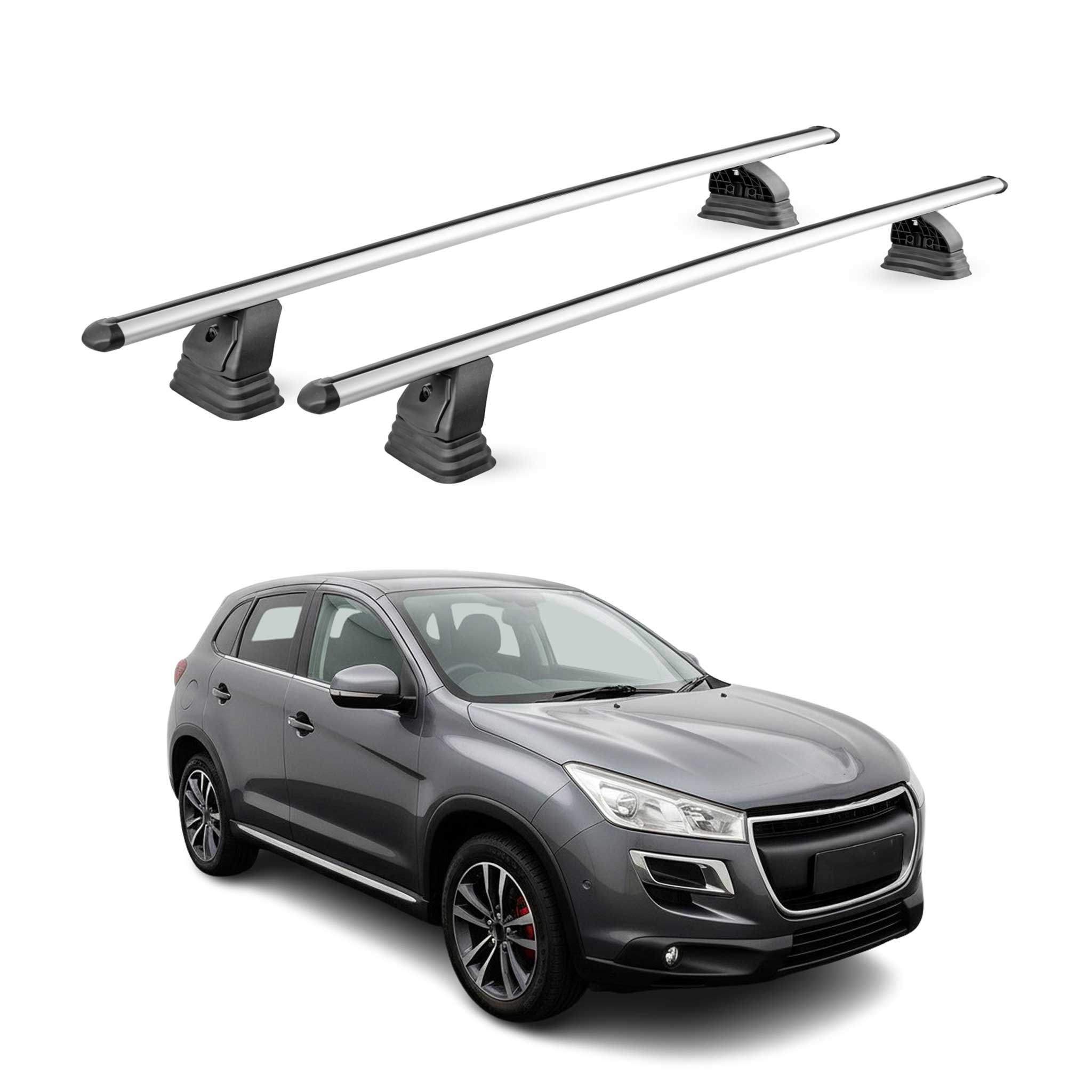 Alu Dachträger für Peugeot 4008 2012-2017 TÜV T-Nut Abschließbar 2tlg Silber