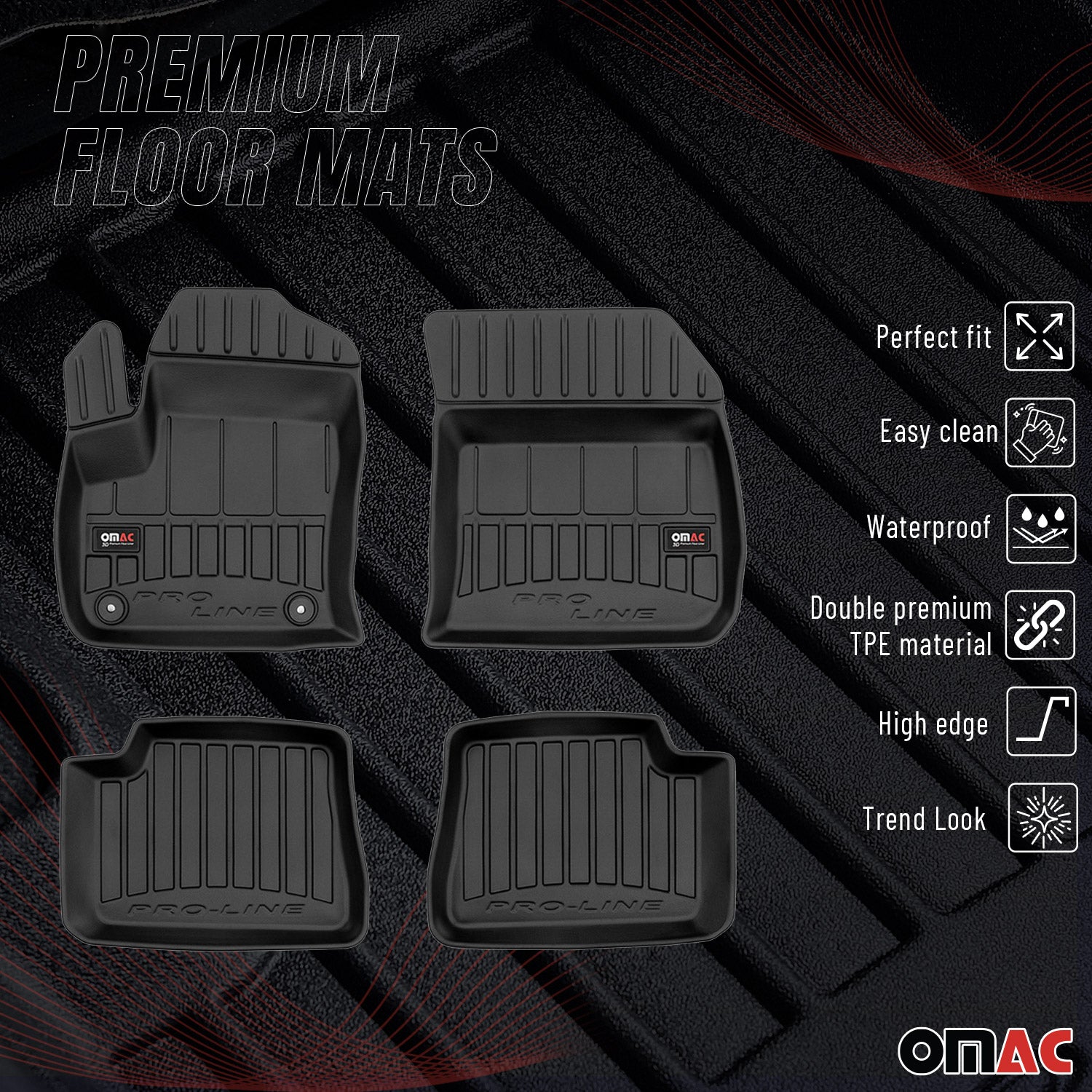 OMAC Gummi Fußmatten für DS 3 Crossback E-Tense 2018-2022 Premium TPE Schwarz 4x