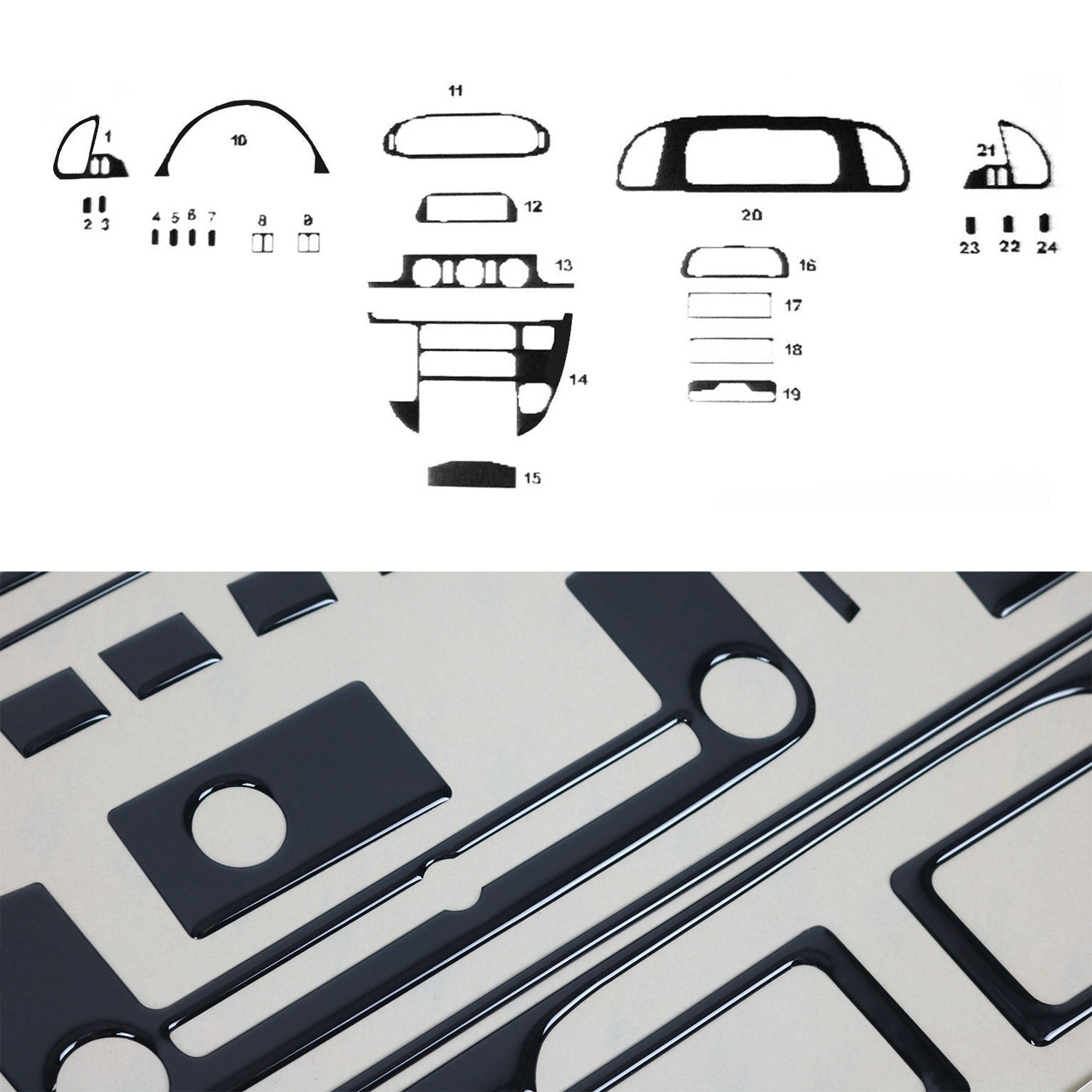 Innenraum Dekor Cockpit für Mercedes Sprinter 2000-2006 Piano Schwarz Optik 24x