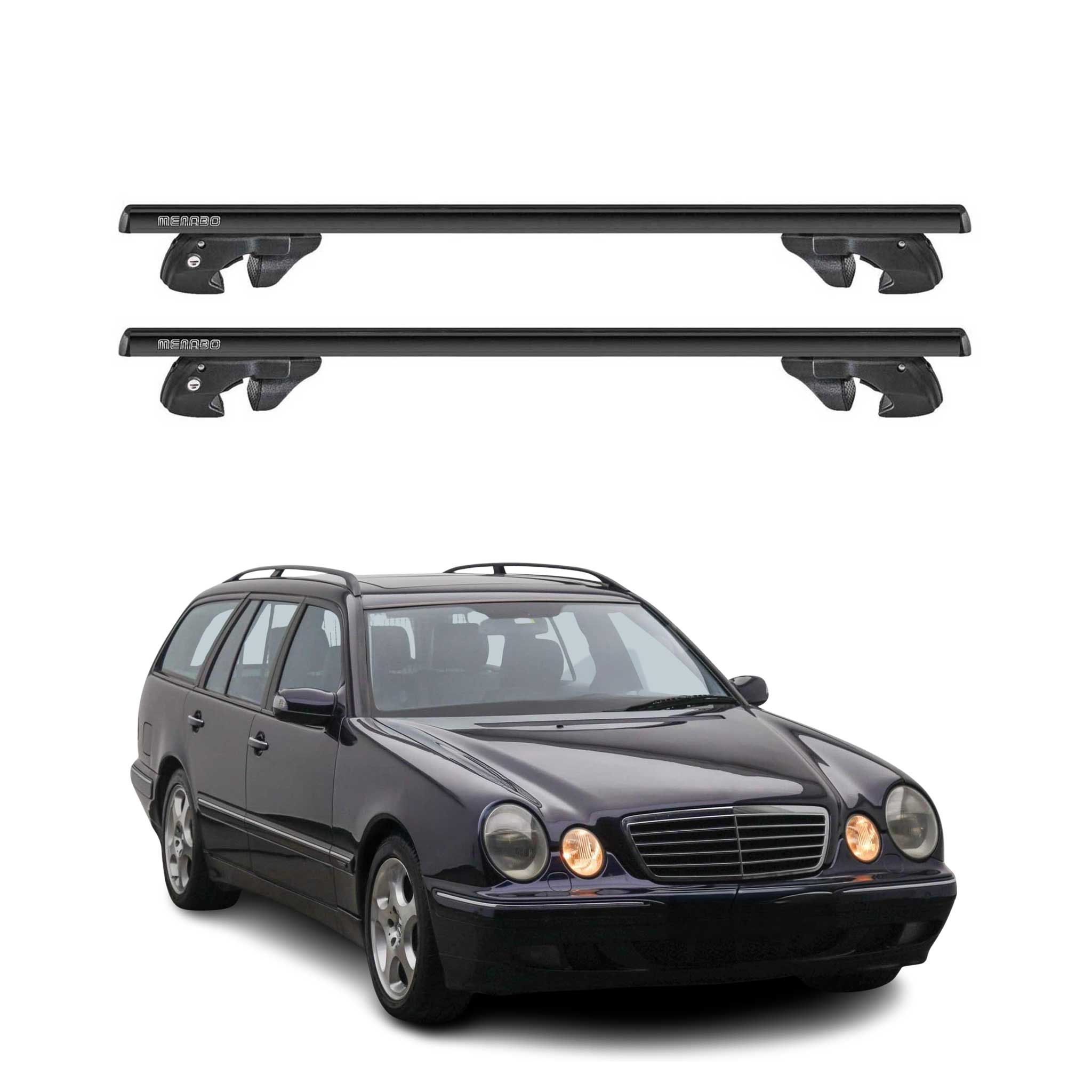 Dachträger für Mercedes E Klasse S210 Kombi 1997-2003 Alu 90kg TÜV Schwarz 2tlg