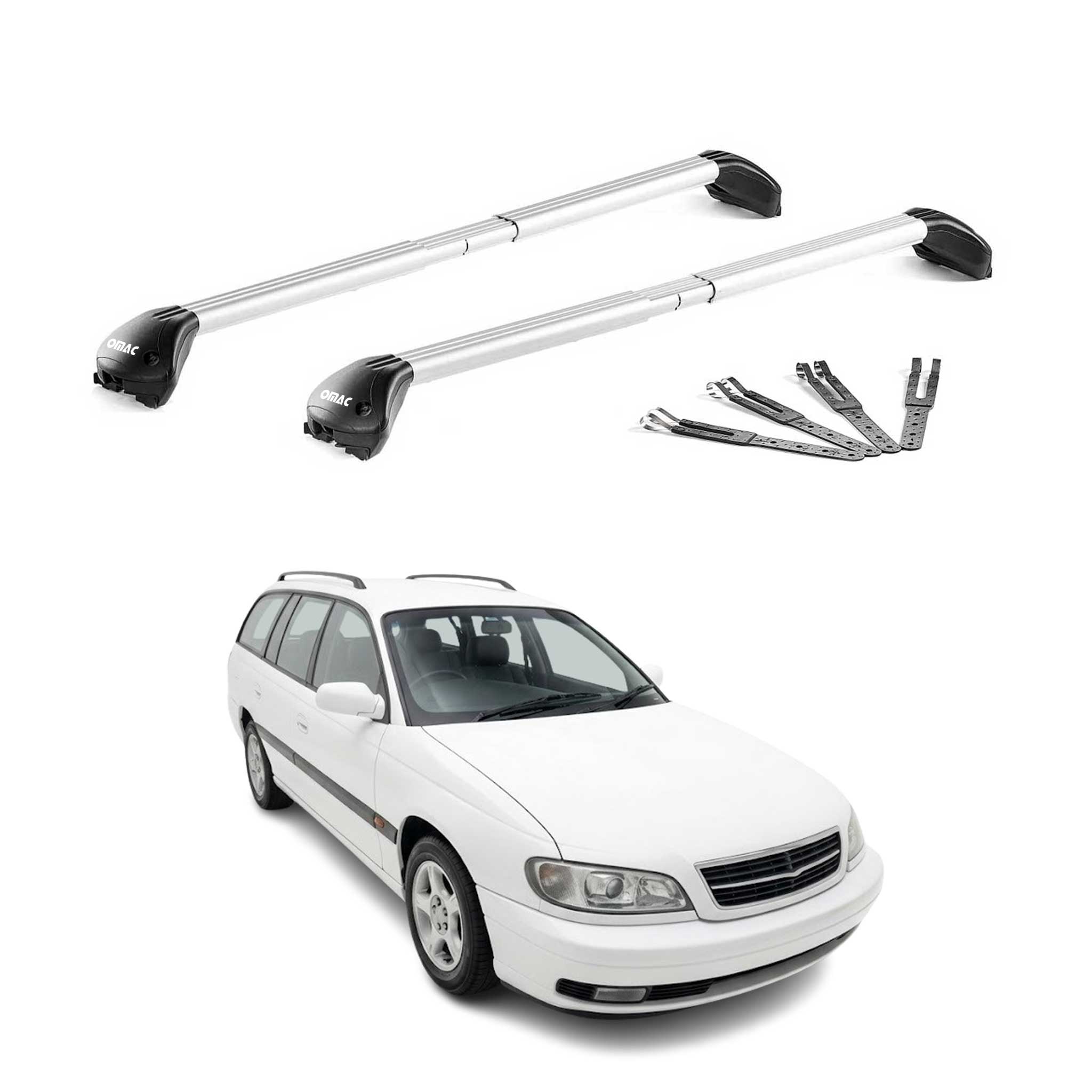Dachträger Grundtäger für Opel Omega A Kombi 1986-1993 100kg Alu Grau 2x ABE