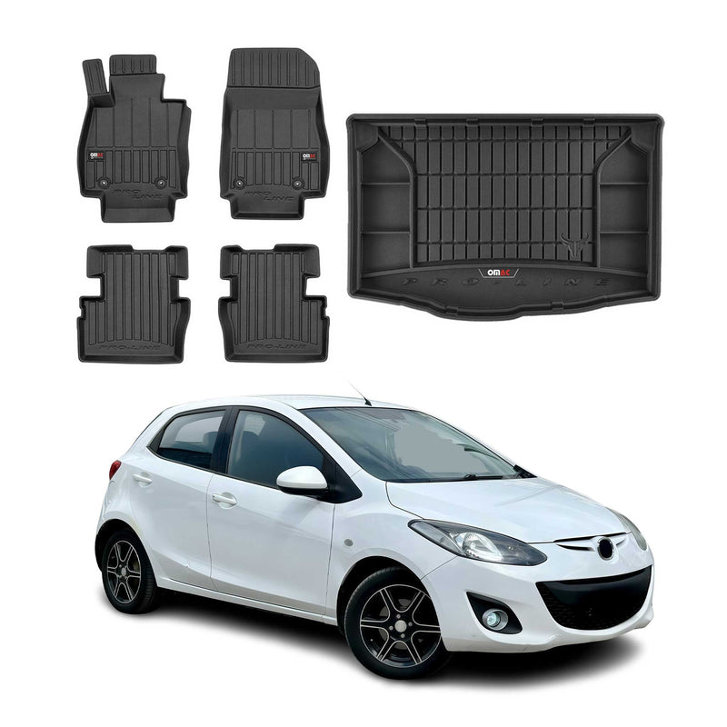 OMAC Fußmatten & Kofferraumwanne Set für Mazda 2 2014-2025 Gummi TPE Schwarz 5x