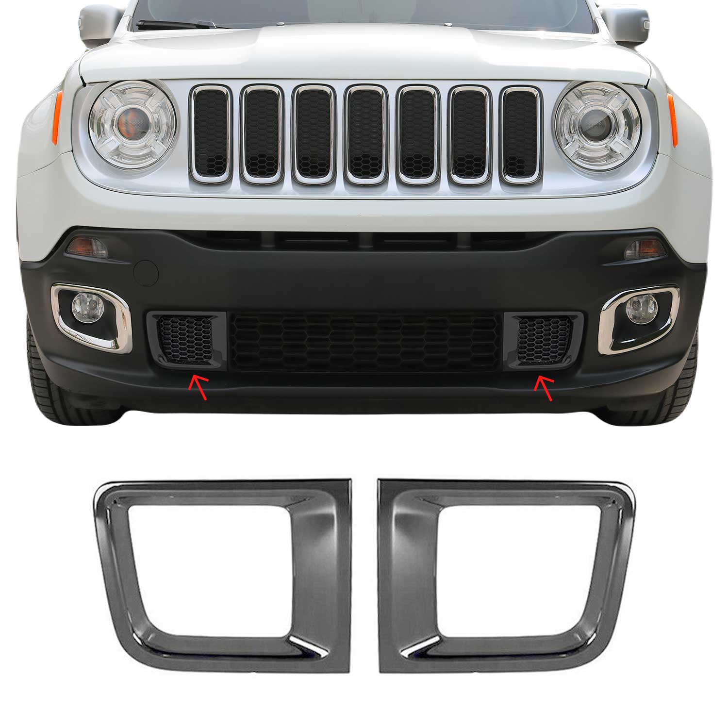 Kühlergrill Leisten Grillleisten für Jeep Renegade 2015-2019 Chrom ABS Dunkel 2x