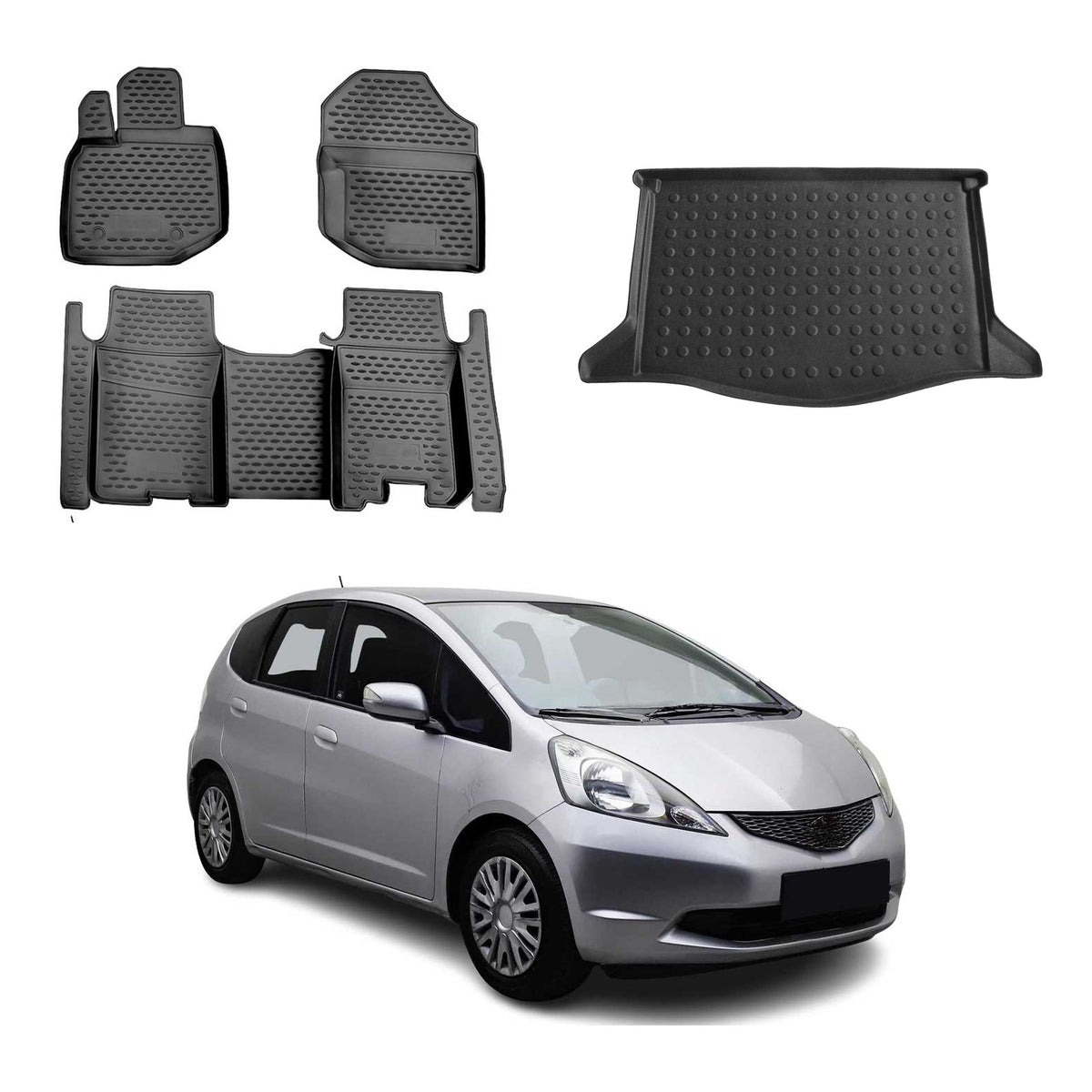 OMAC Fußmatten & Kofferraumwanne Set für Honda Jazz 2009-2014