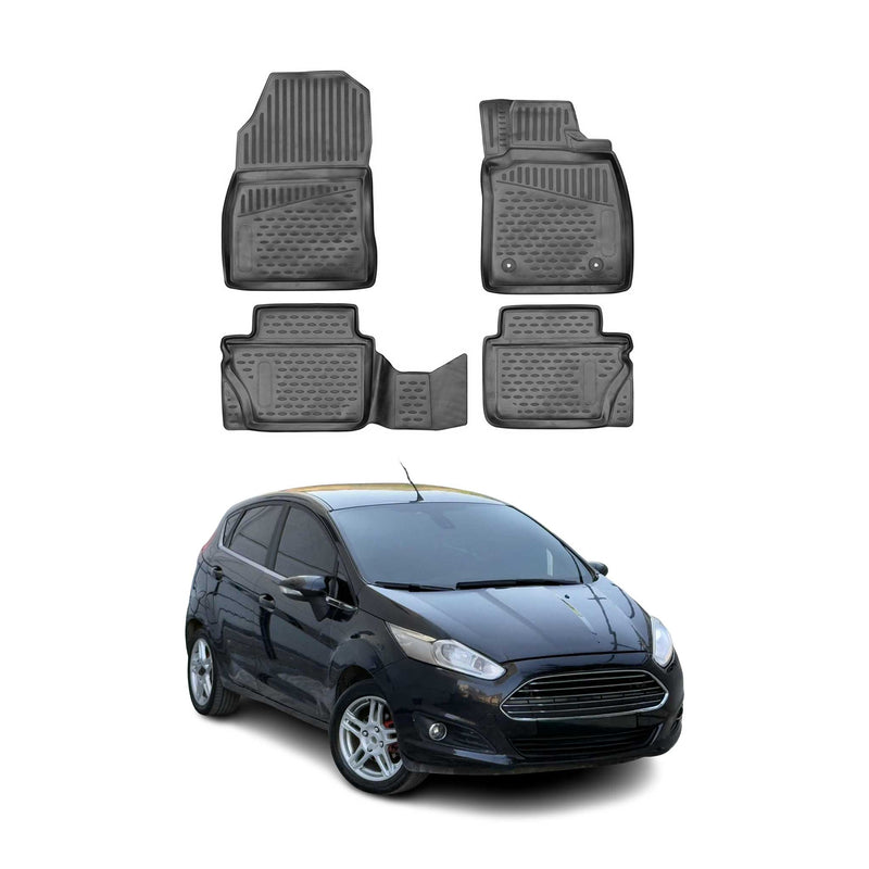 OMAC Gummimatten Fußmatten für Ford Fiesta 2015-2024 TPE Automatten Schwarz 4x