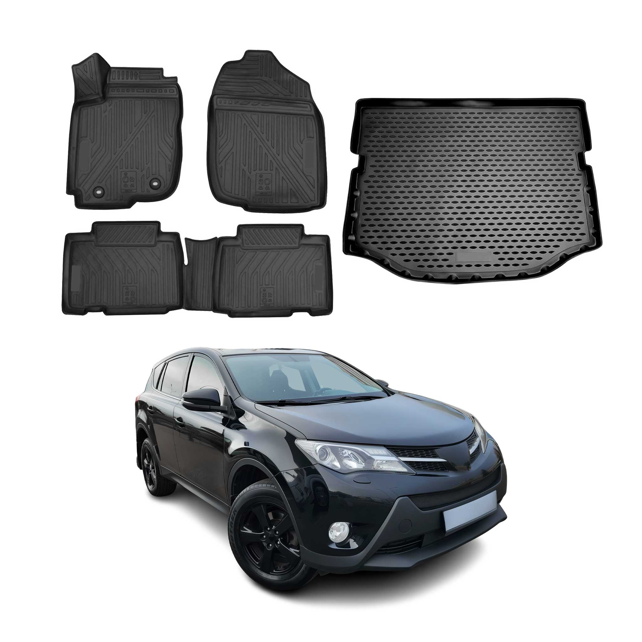 Fußmatten & Kofferraumwanne Set für Toyota RAV4 IV XA40 2013-2018 TPE Schwarz 5x