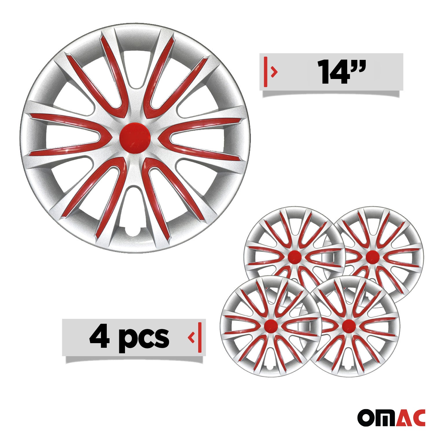 4x Radblenden Radkappen Radzierblenden für 14" Zoll Stahlfelgen Grau Rot