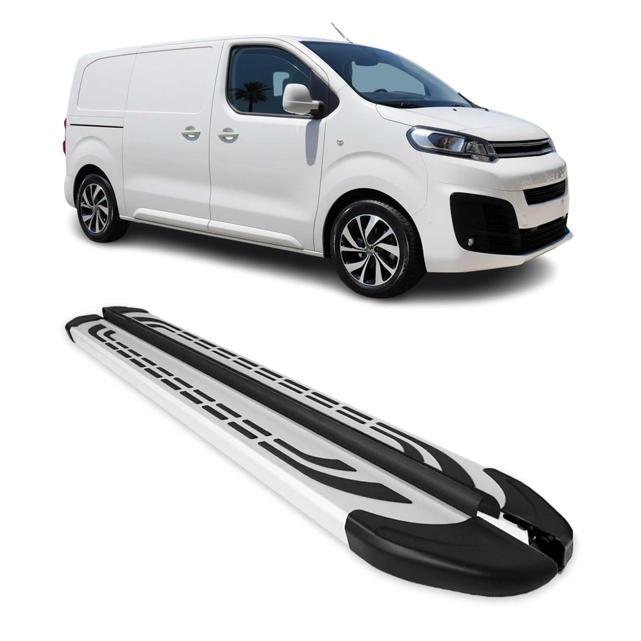Trittbretter Schweller Seitenbretter für Citroen Jumpy 2016-2026 Kurzer RS Alu