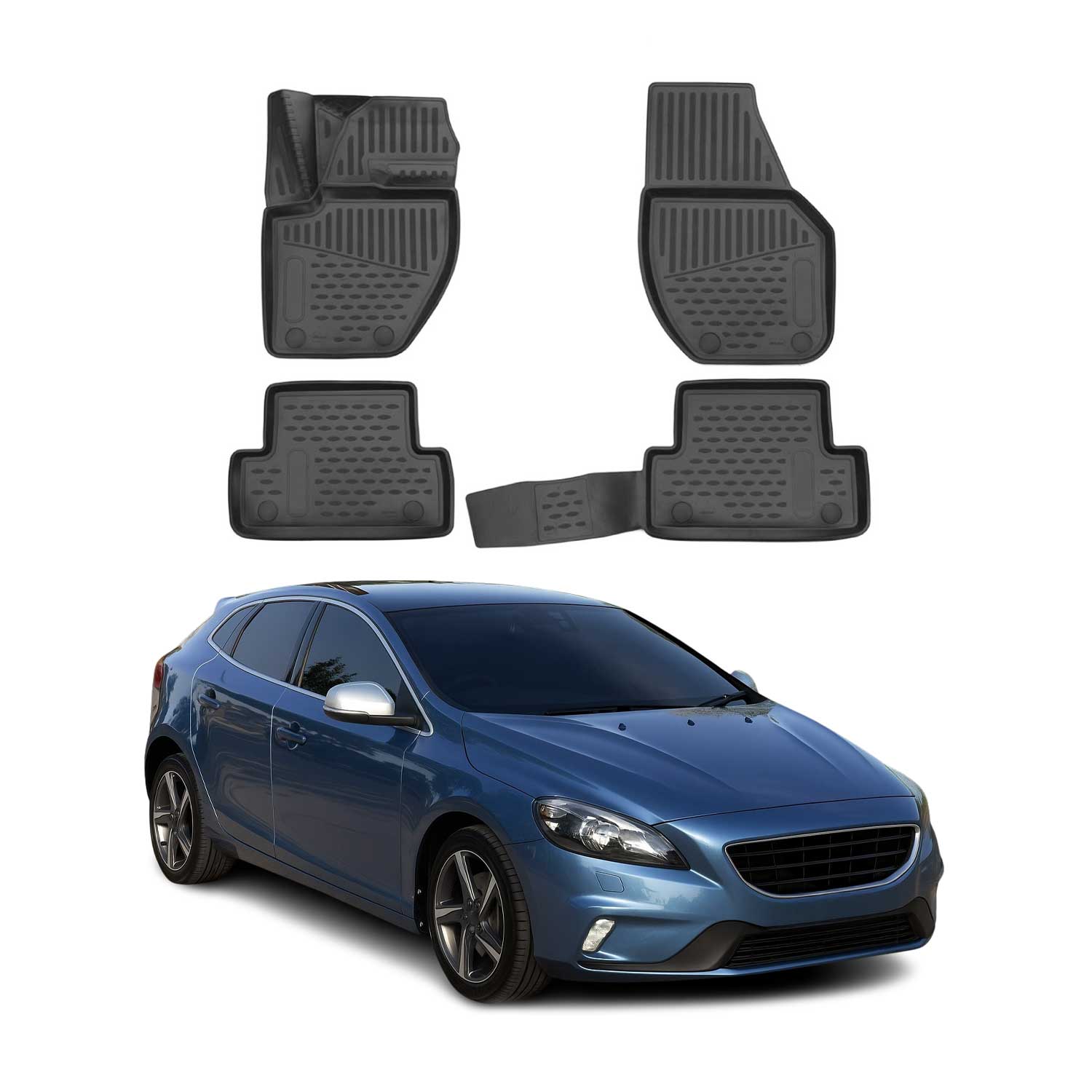 OMAC Gummimatten Fußmatten für Volvo V40 2016-2021 TPE Automatten Schwarz 4x