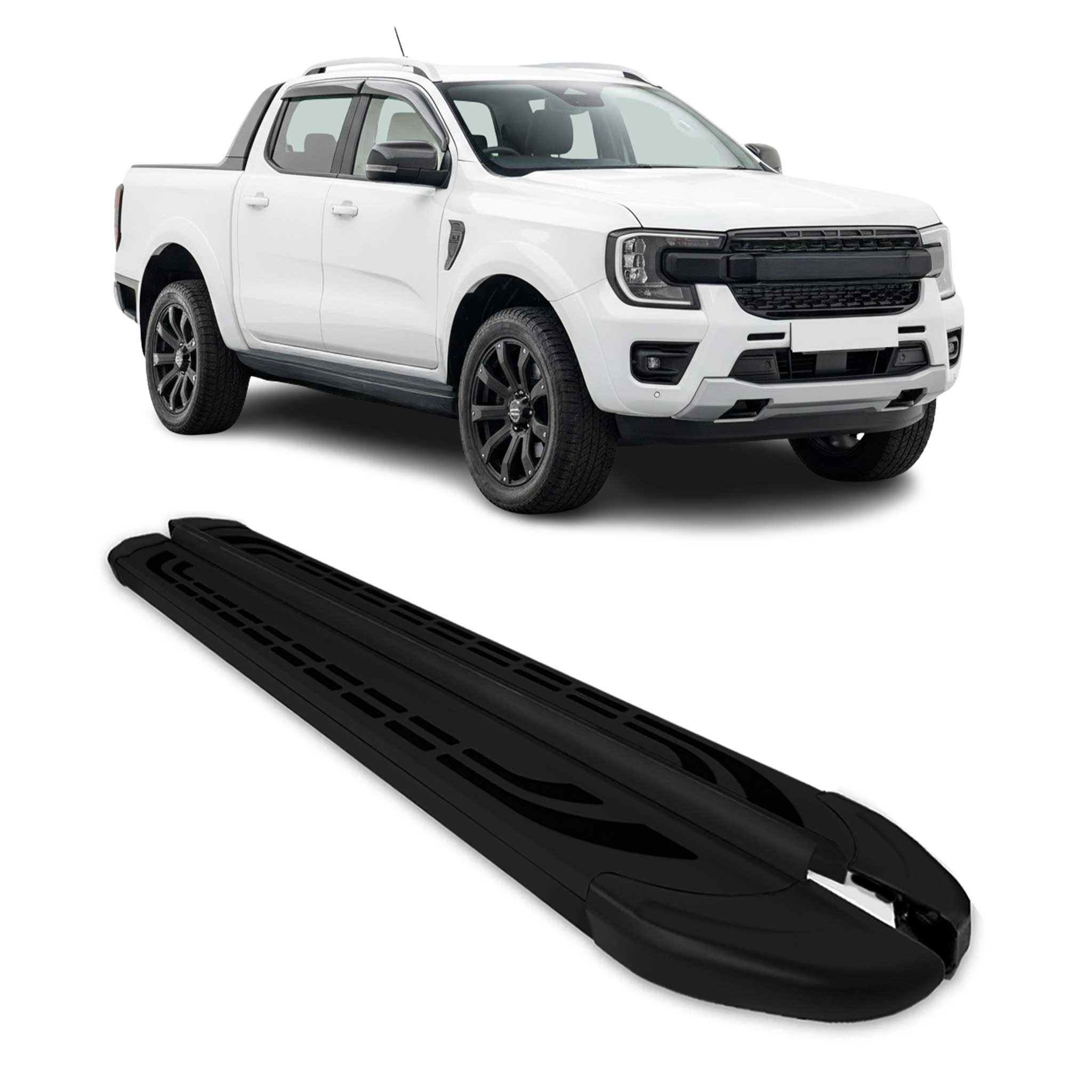 Trittbretter Seitenschweller für Ford Ranger Double Cab 2022-2026 Alu Schwarz 2x