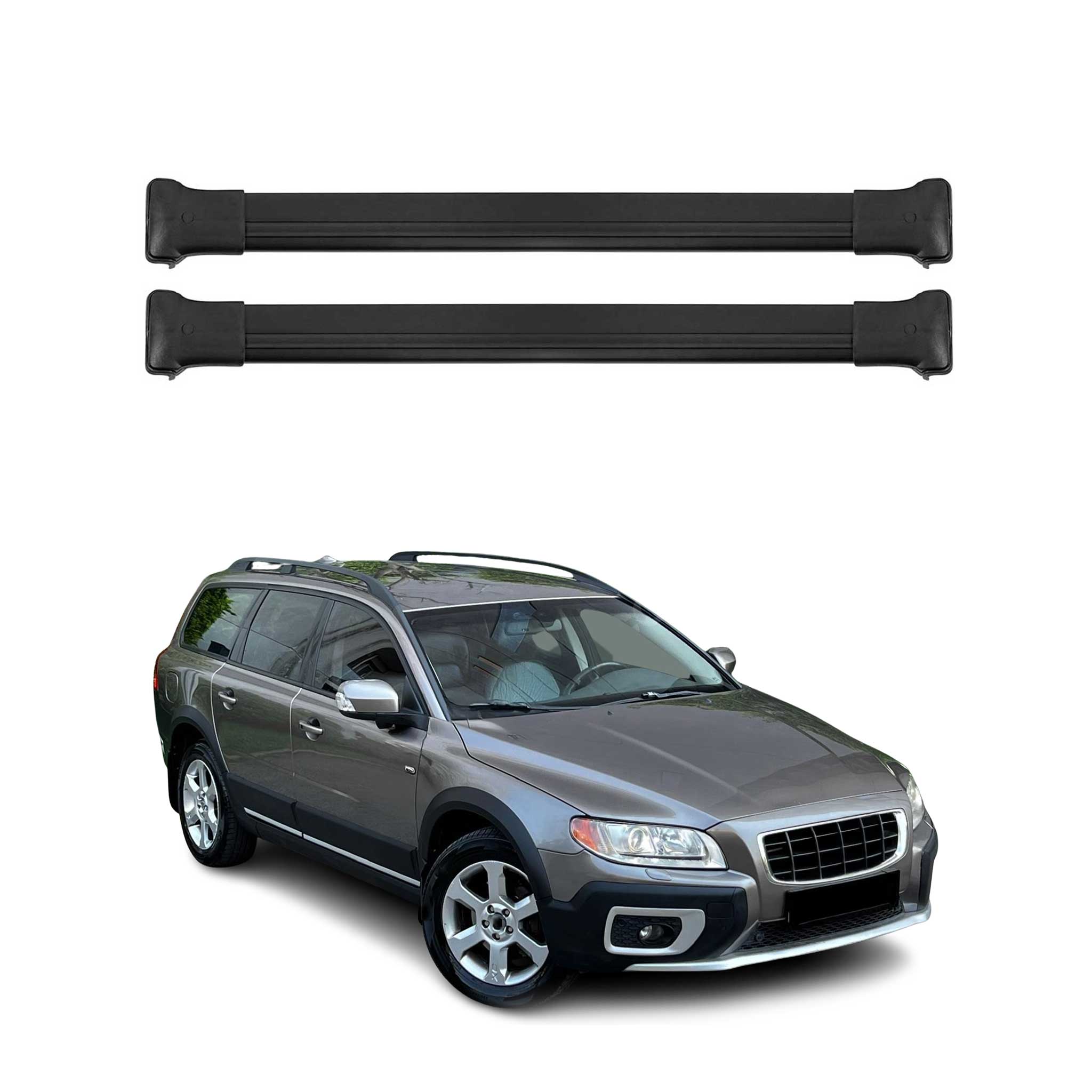 Dachträger Grundtäger für Volvo XC70 mk3 2007-2016 75kg Aluminium Schwarz 2 tlg