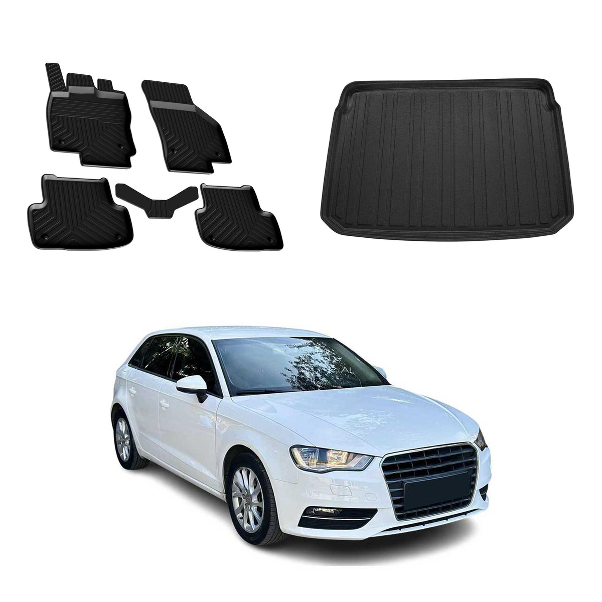 Fußmatten & Kofferraumwanne Set für Audi A3 8V Sportback 2012-2020 Schwarz