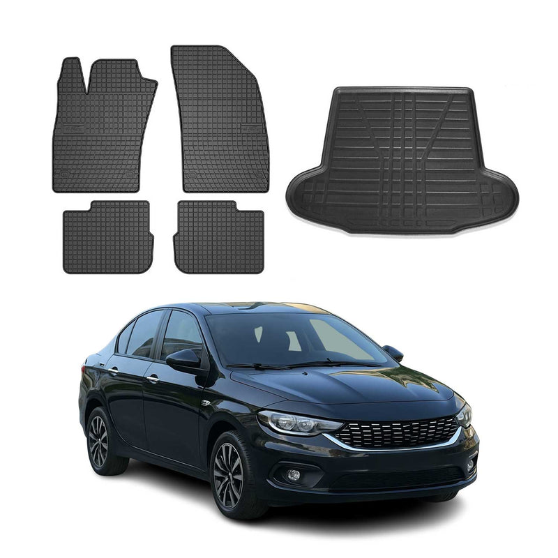 Fußmatten & Kofferraumwanne Set für Fiat Tipo Stufenheck 2015-2025 Gummi 5x