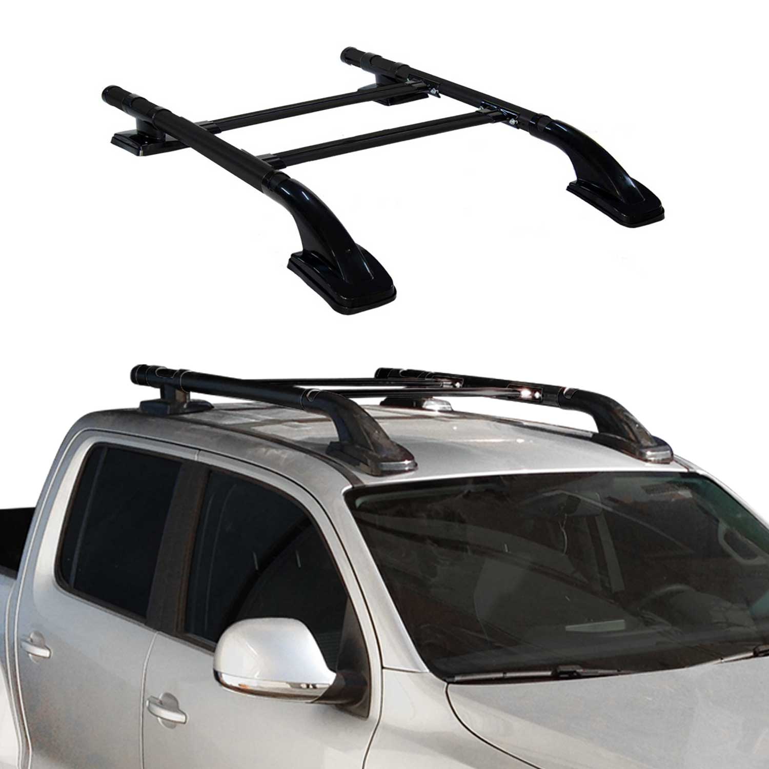 Dachreling & Dachträger Satz für Ford Ranger Double Cab 2007-2012 Alu Schwarz 4x