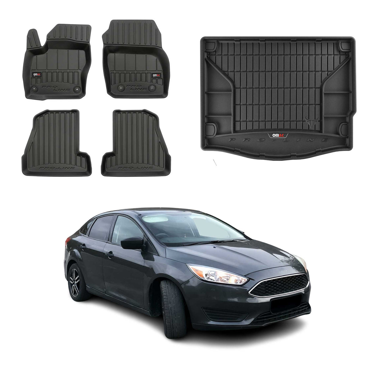 Fußmatten & Kofferraumwanne Set für Ford Focus mk3 Schrägheck 2011-2018 5-Tür