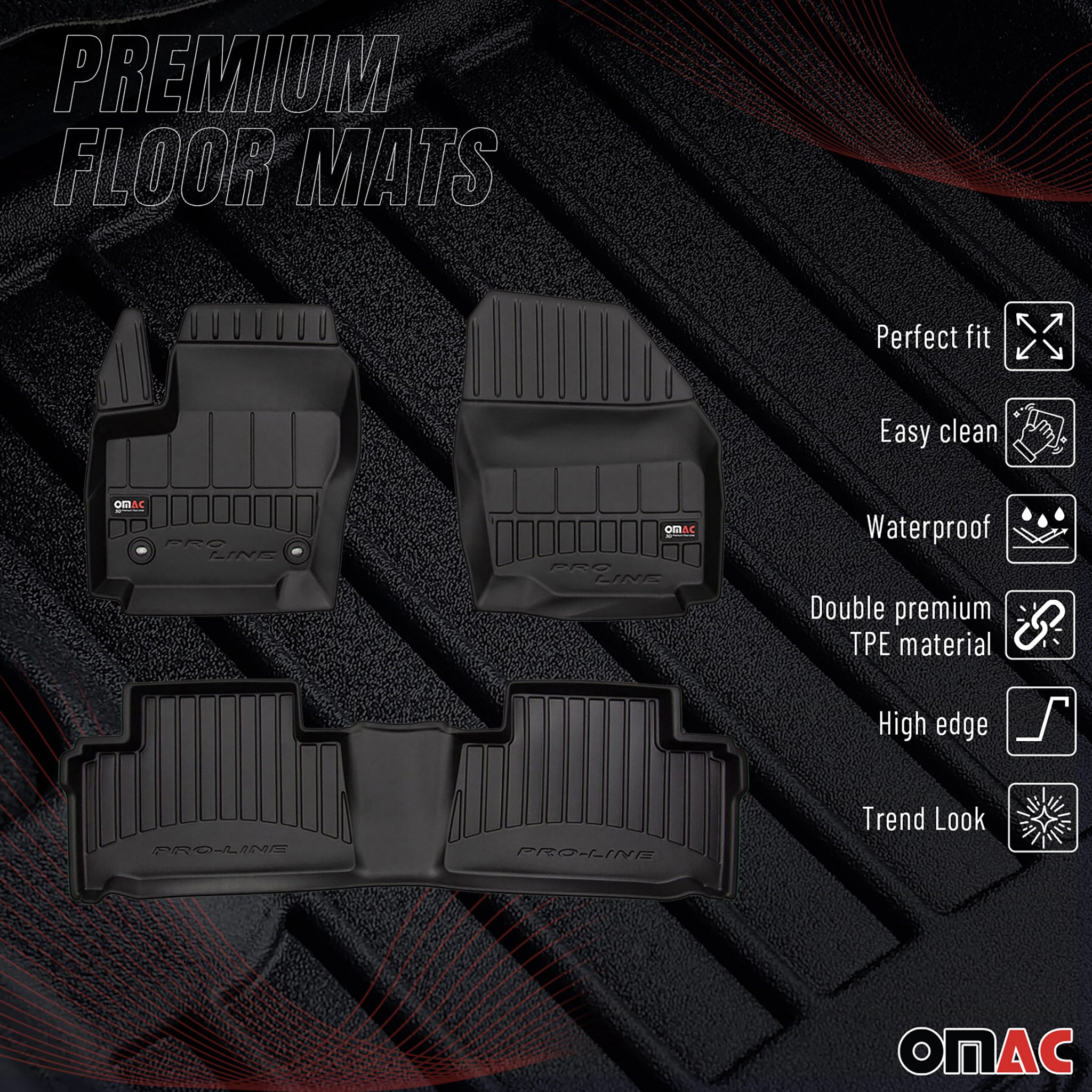 OMAC Gummi Fußmatten für Ford Galaxy 2006-2015 Premium TPE Automatten Schwarz 3x