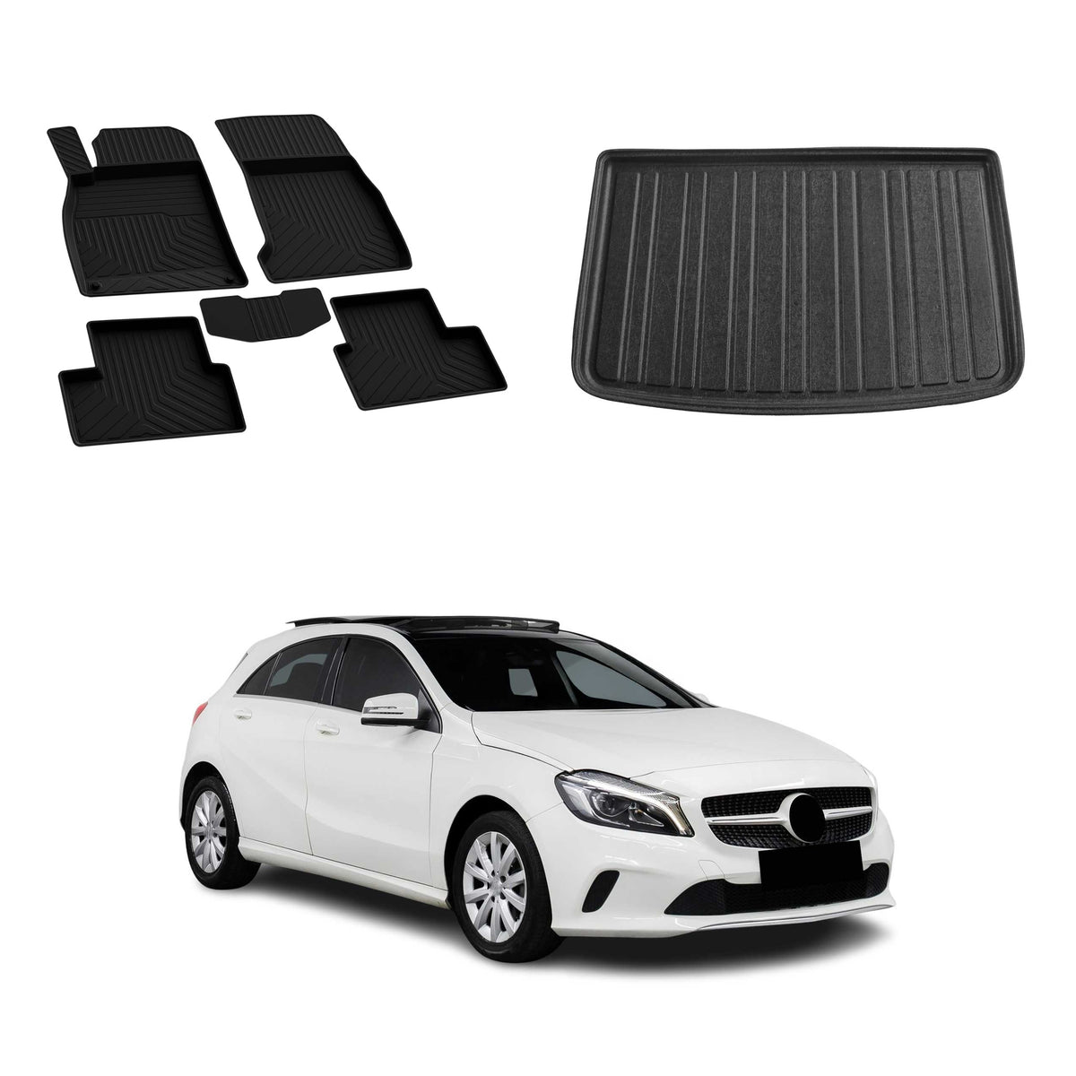 Fußmatten & Kofferraumwanne Set für Mercedes A Klasse W176 2012-2018