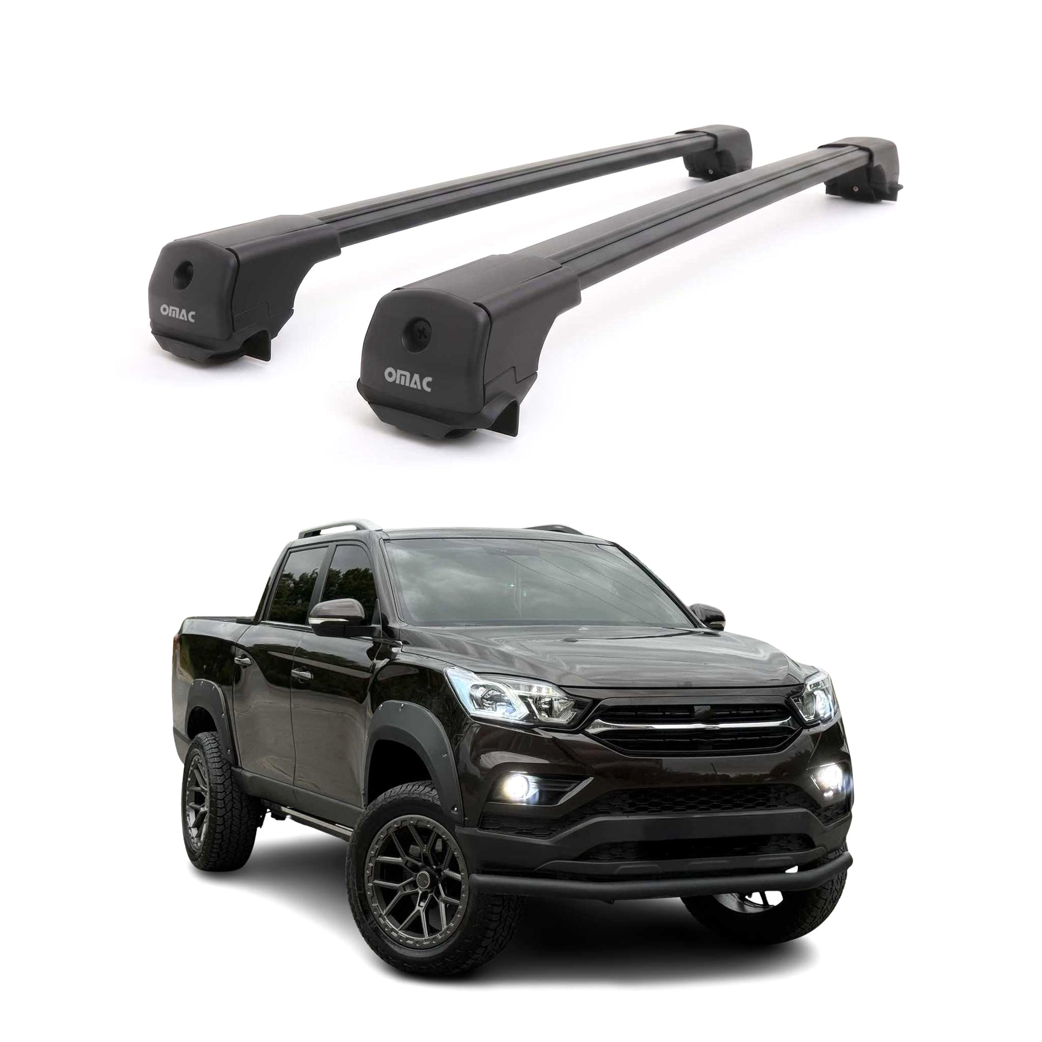 Dachträger Grundträger für Ssangyong Grand Musso 2018-2026 Aluminium Schwarz 2x
