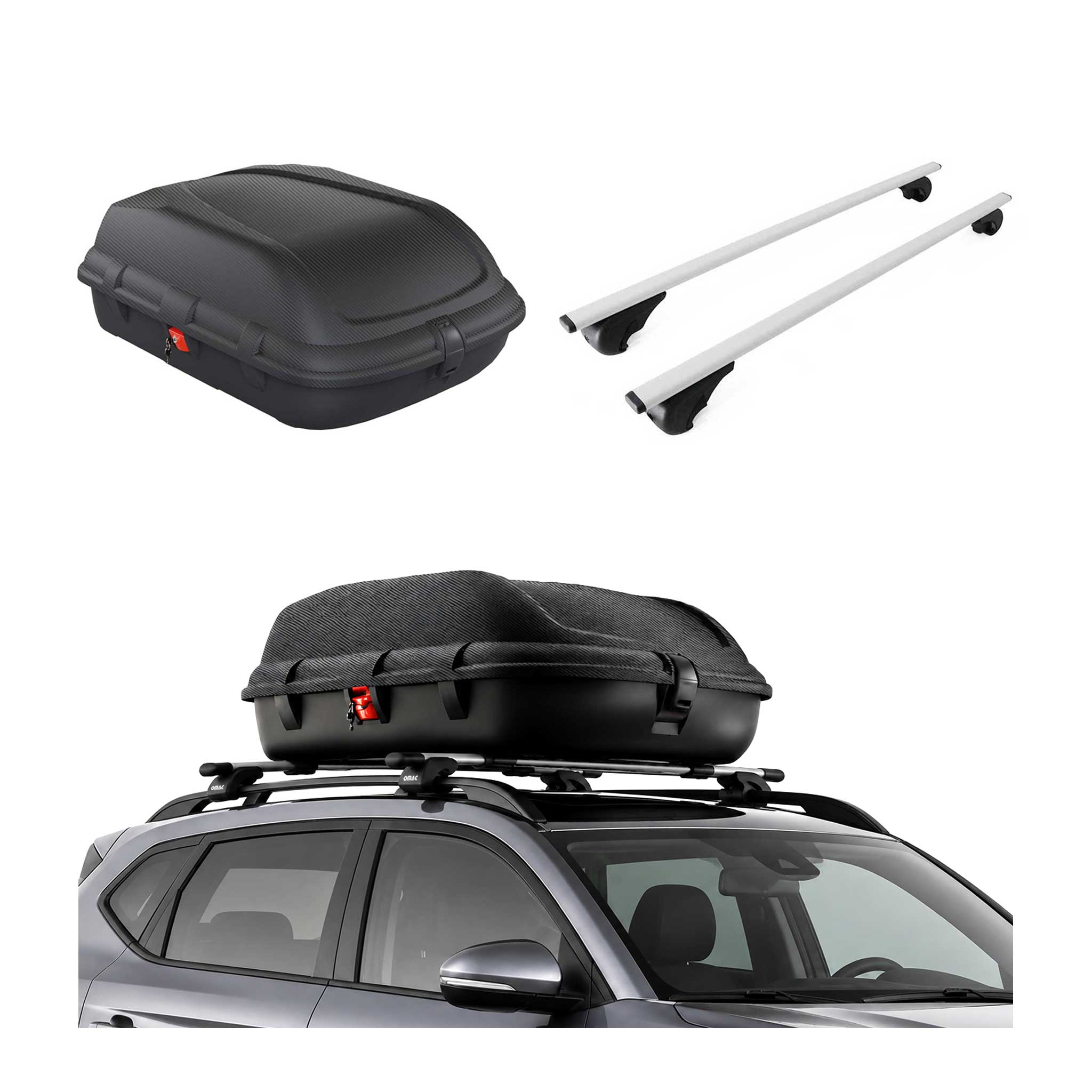 Carbonlook Dachbox 270L + Dachträger VW Polo mk3 Variant 1994-2002 Silber
