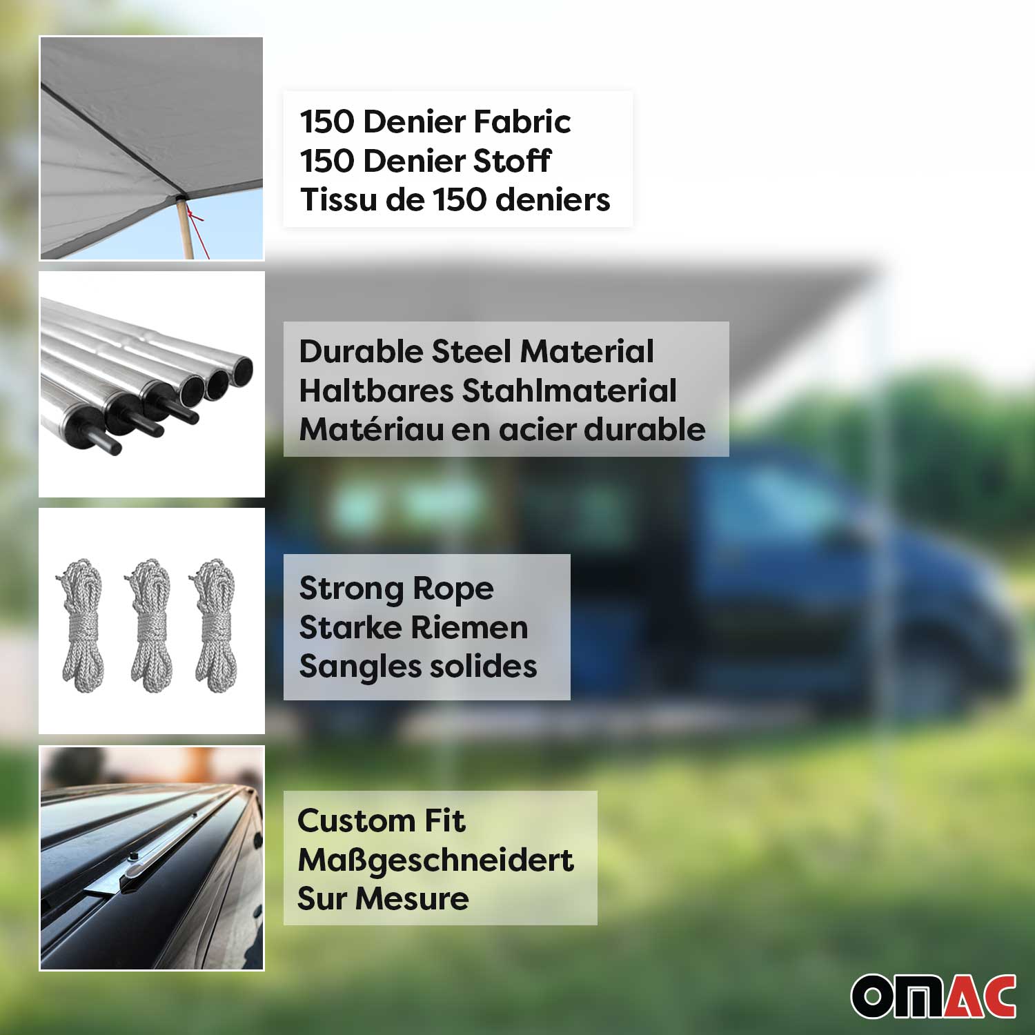 Sonnensegel Kederschiene Vorzelt Satz für Ford Tourneo Custom 2013-22 L2 Alu