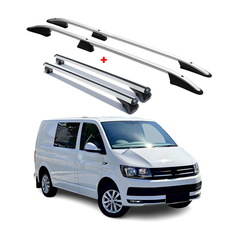 Dachreling + Dachträger SET für VW T6 T6.1 Transporter L1 Aluminium Silber 4tlg