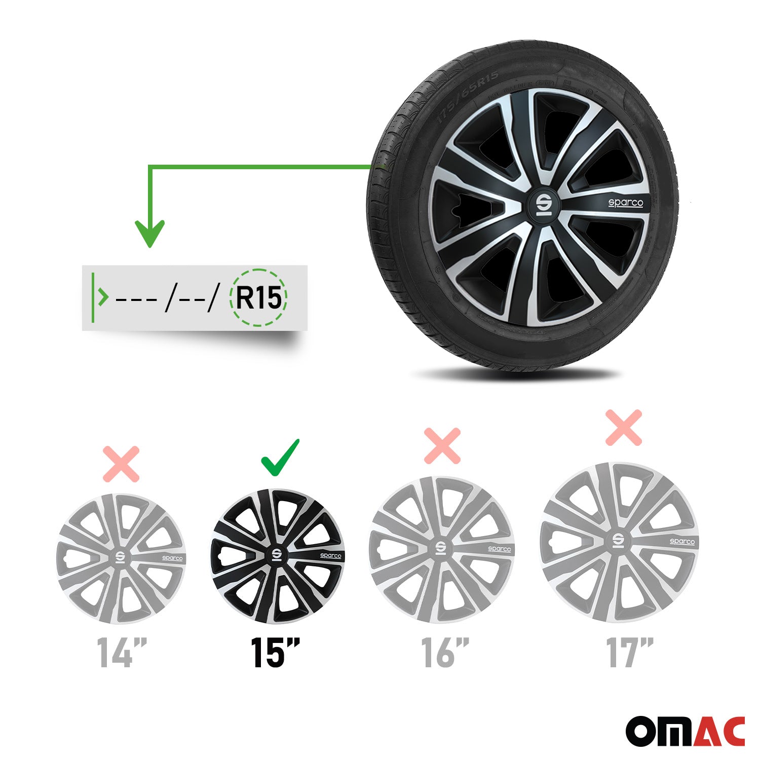 Radkappen Radzierblenden Sparco Palermo 15" Zoll Auto Abdeckung Set Schwarz 4x
