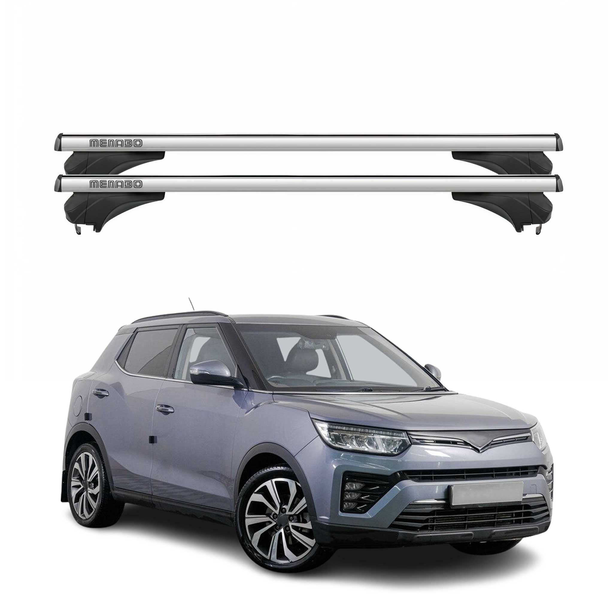 Menabo Dachträger Grundtäger für Ssangyong Tivoli 2015-2023 Aluminium Silber 2x