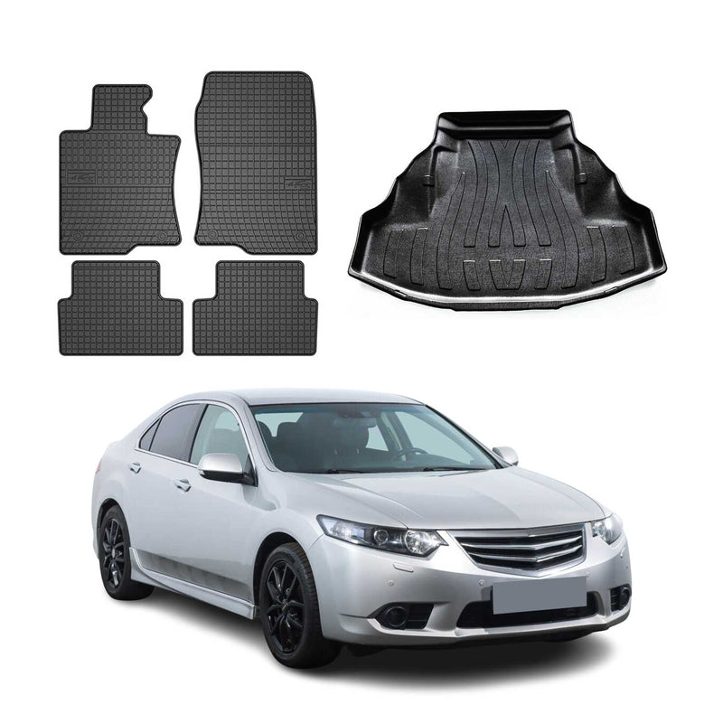 Fußmatten & Kofferraumwanne Set für Honda Accord 2008-2015 Gummi TPE Schwarz 5x