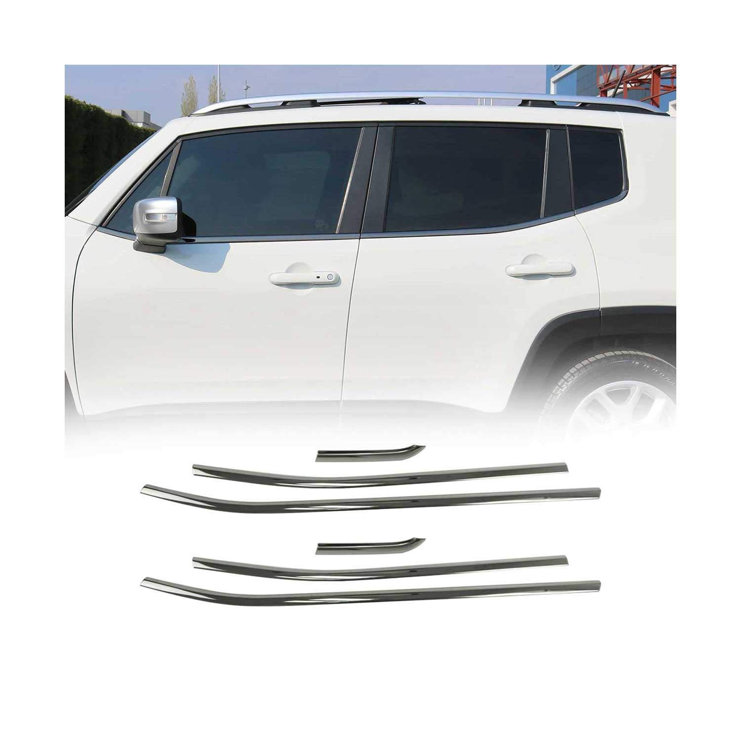 Fensterleisten Zierleisten für Jeep Renegade 2014-2019 Edelstahl Dunkel 6tlg