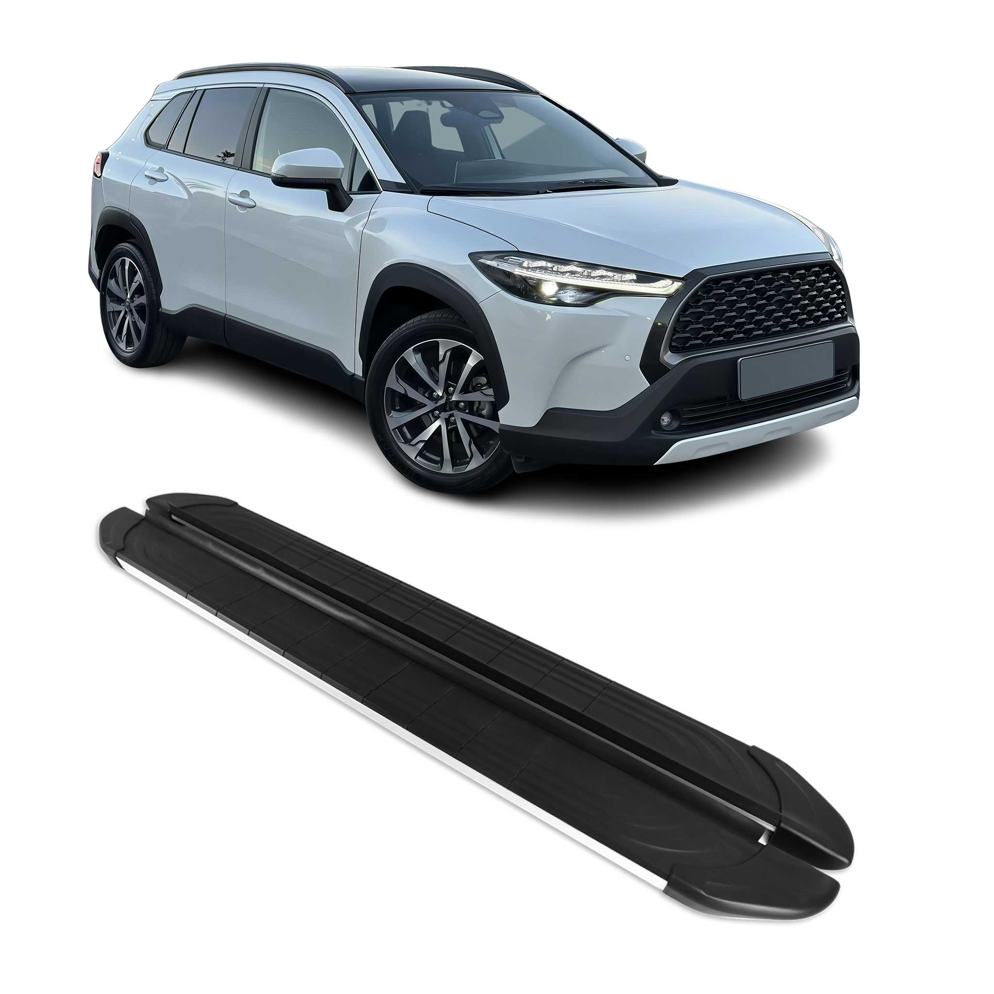 Seitenschweller Trittbretter für Toyota Corolla Cross 2021-2026 Silber 2 tlg
